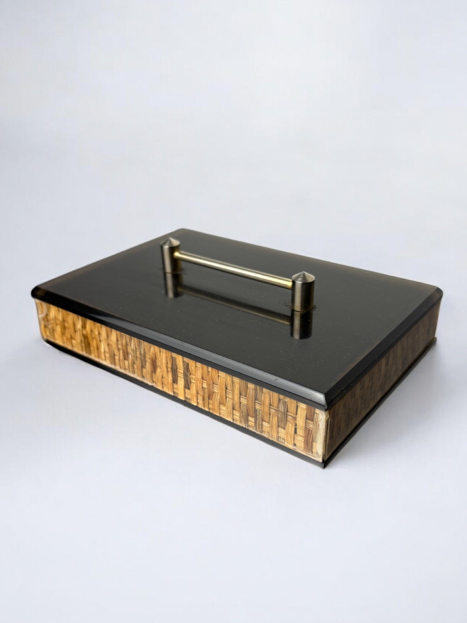 Christian Dior Style Lucite & Rattan vanity Box, 1970's