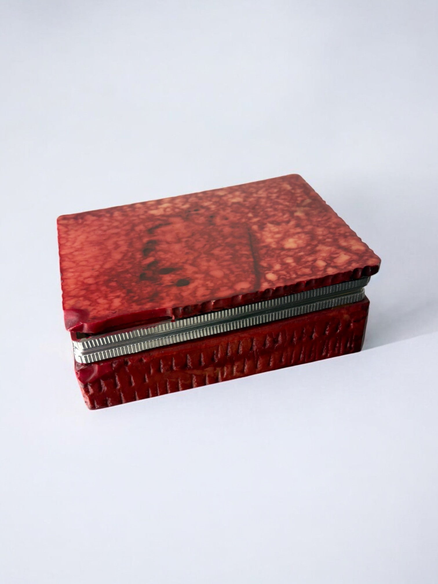 Red faux alabaster vanity box by Romano Bianchi, Italy, 1970's