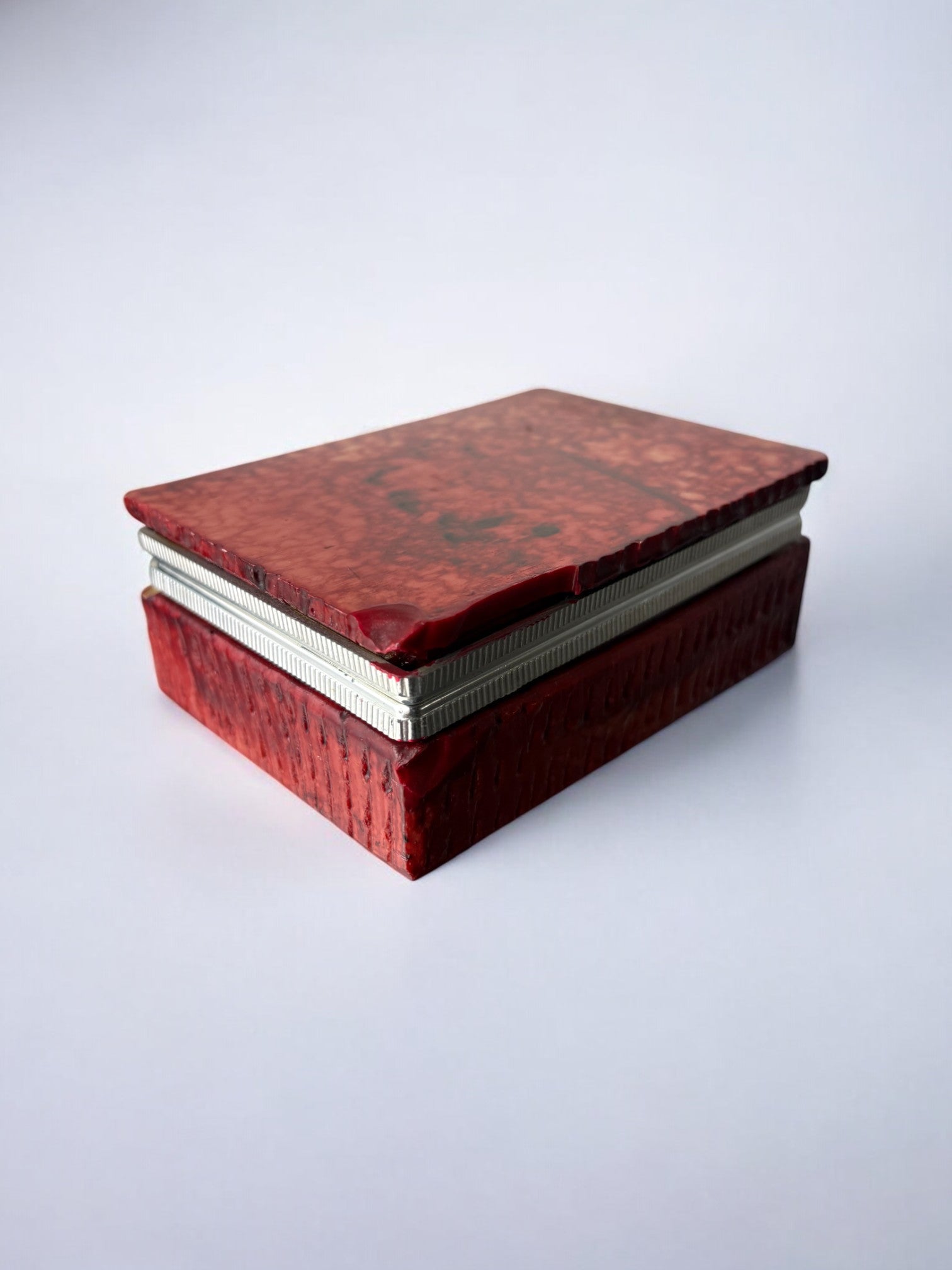 Red faux alabaster vanity box by Romano Bianchi, Italy, 1970's