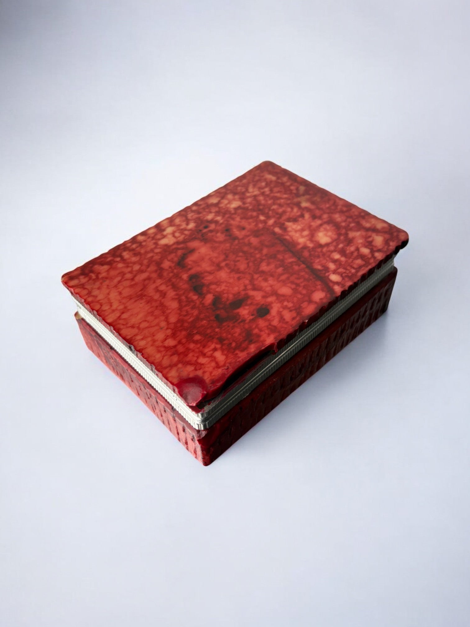 Red faux alabaster vanity box by Romano Bianchi, Italy, 1970's