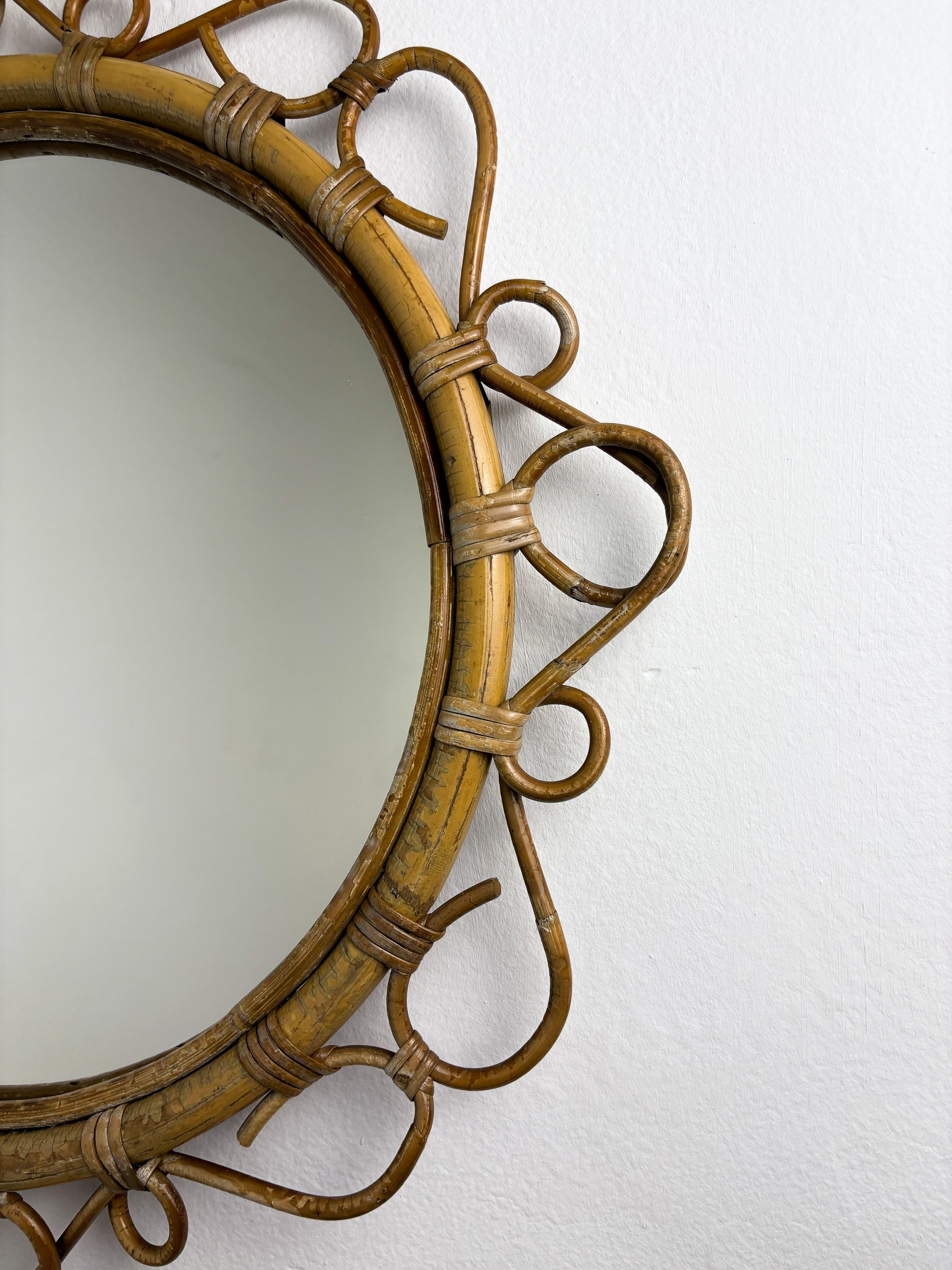 Spanish Rattan Bamboo Oval Mirror, 1960s