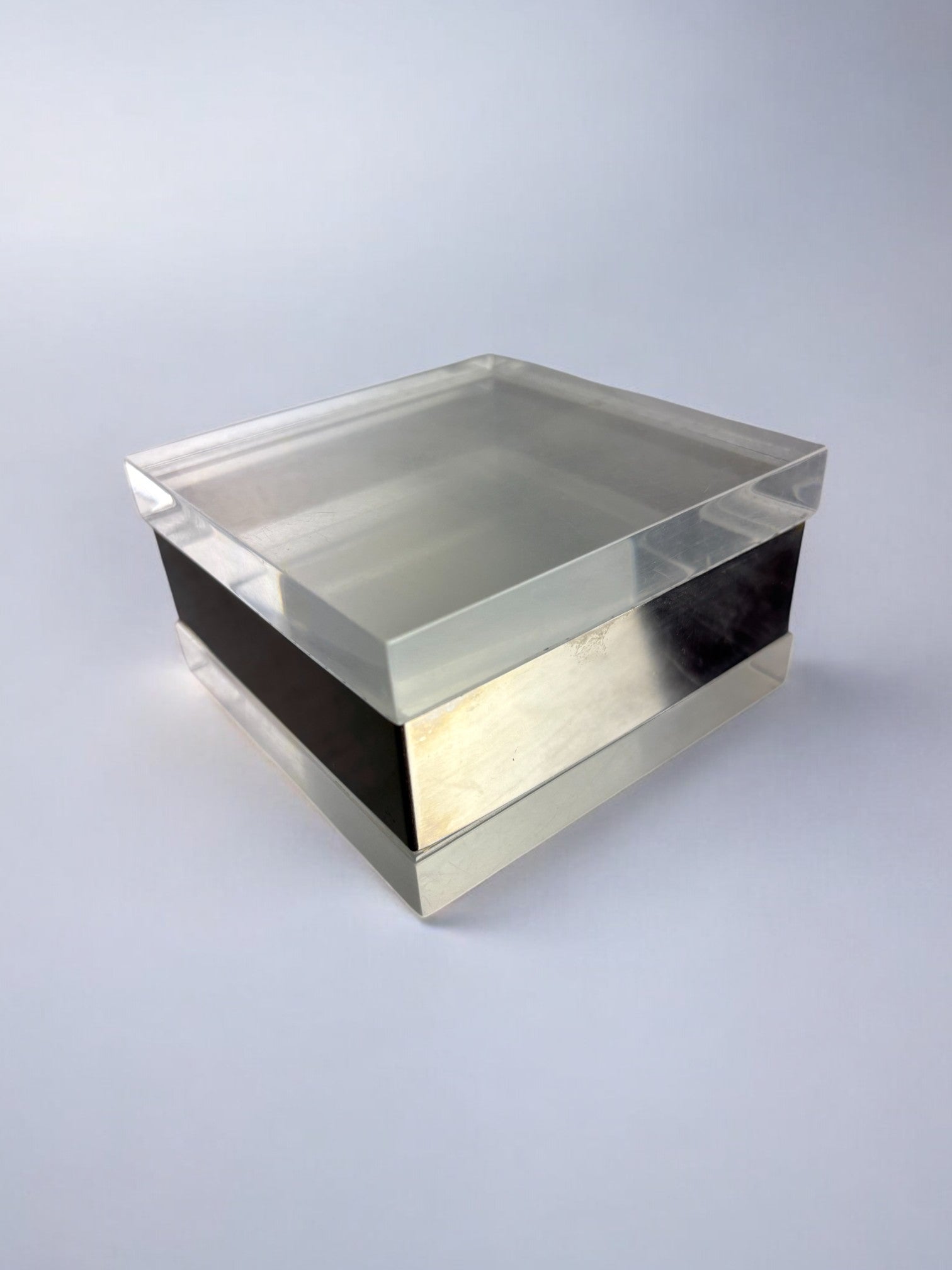 Lucite & Chromed vanity Box, Gabriella Crespi Style, Italy, 1970's