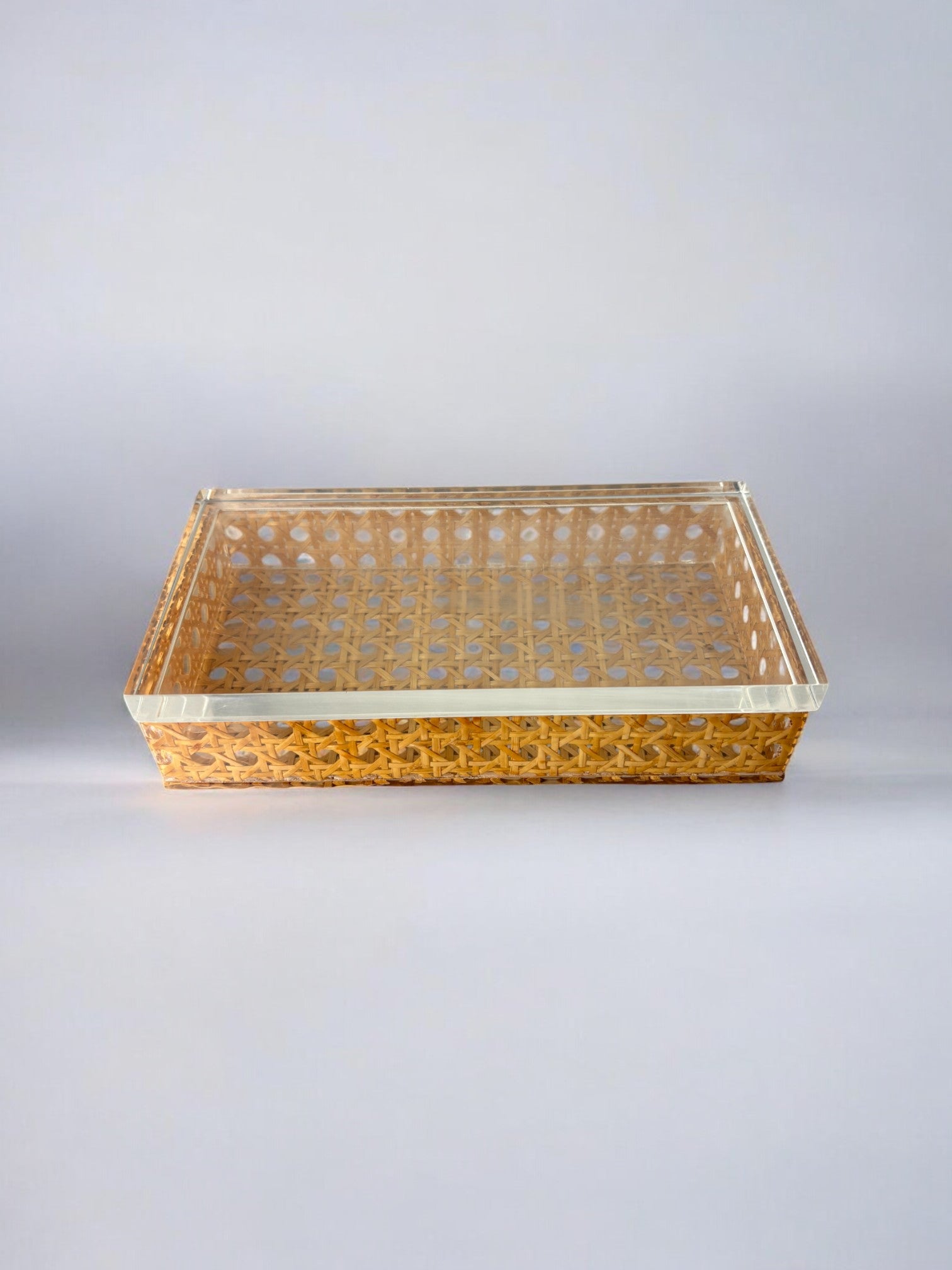 Lucite & Rattan vanity Box, Christian Dior Style, Italy, 1970's