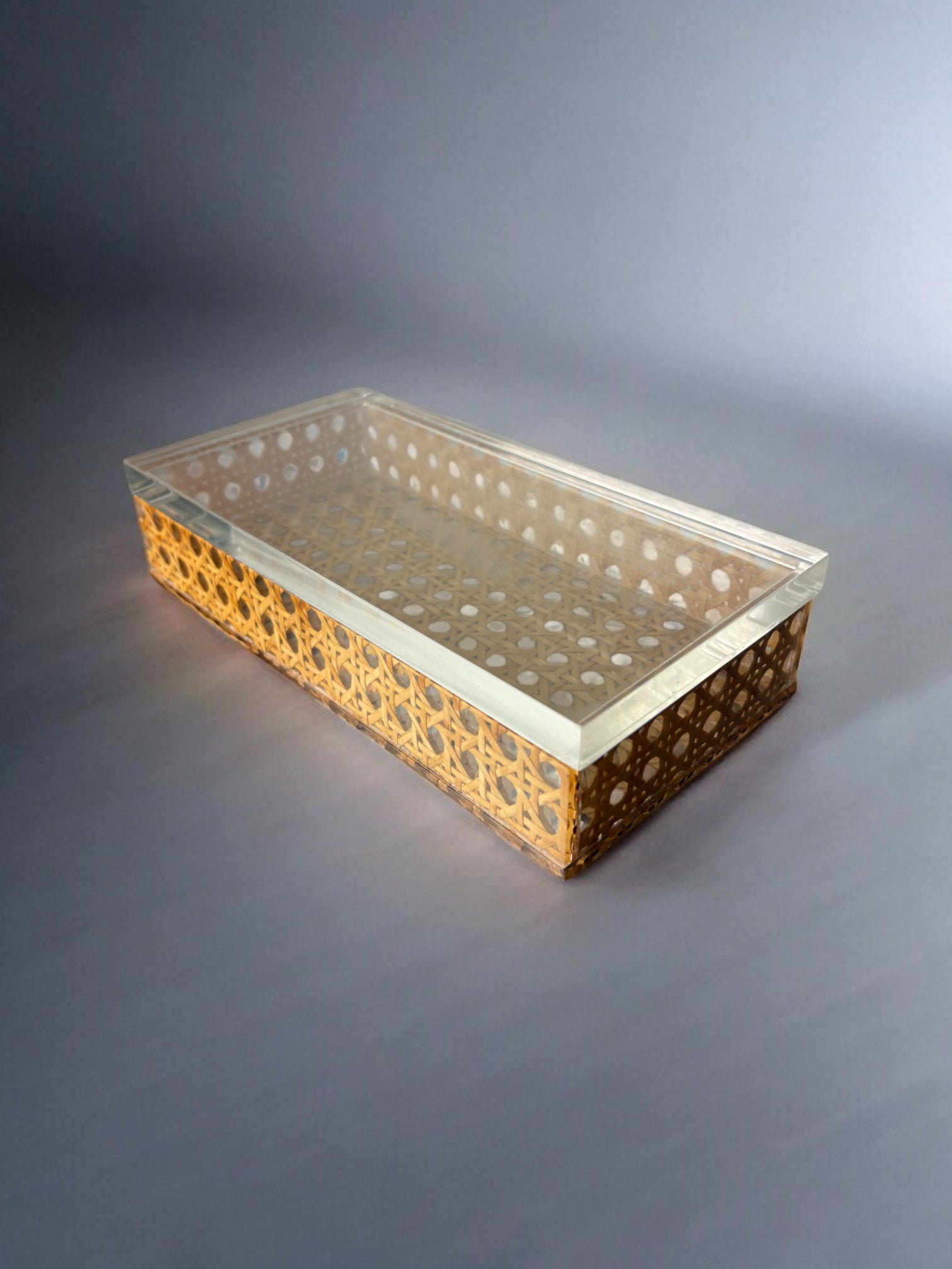 Lucite & Rattan vanity Box, Christian Dior Style, Italy, 1970's