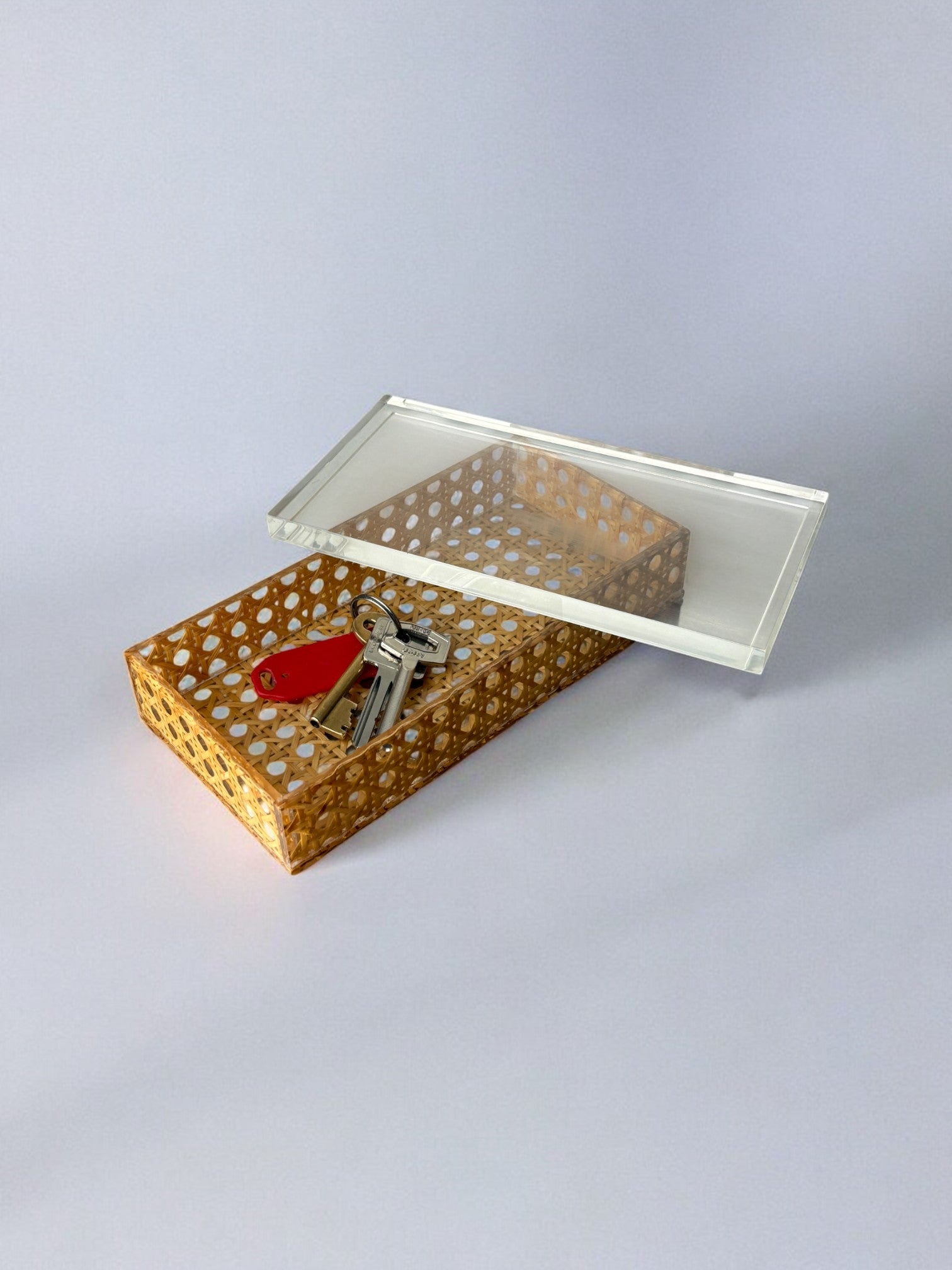 Lucite & Rattan vanity Box, Christian Dior Style, Italy, 1970's