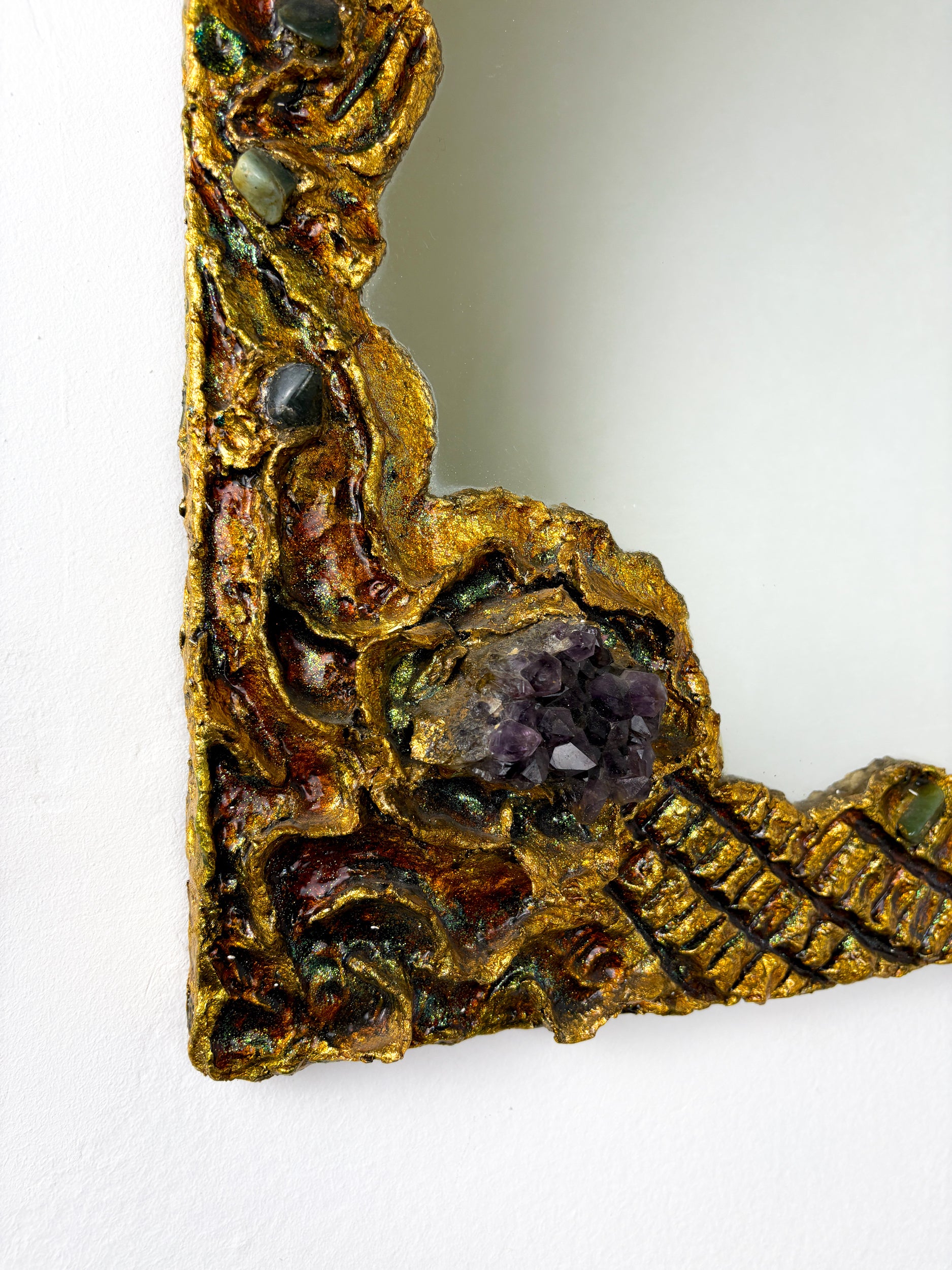 Italian Brutalist Resin and Stones Mirror, 1970's