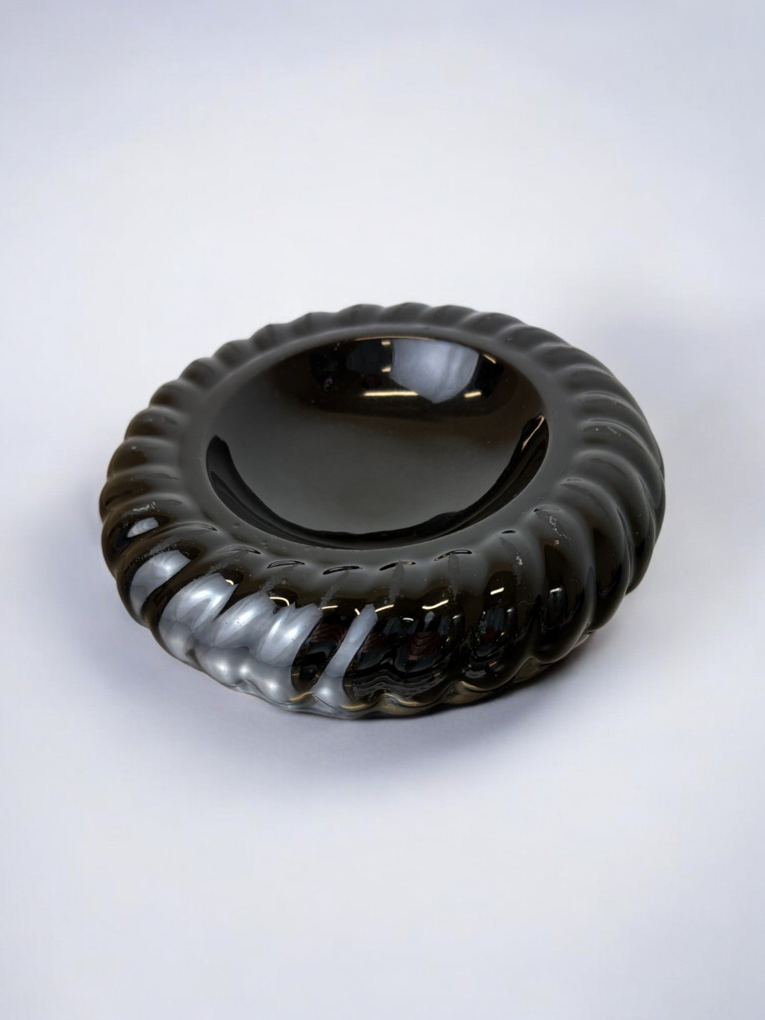 Tommaso Barbi black Ceramic Ashtray or vide-poches, Italy, 1970s