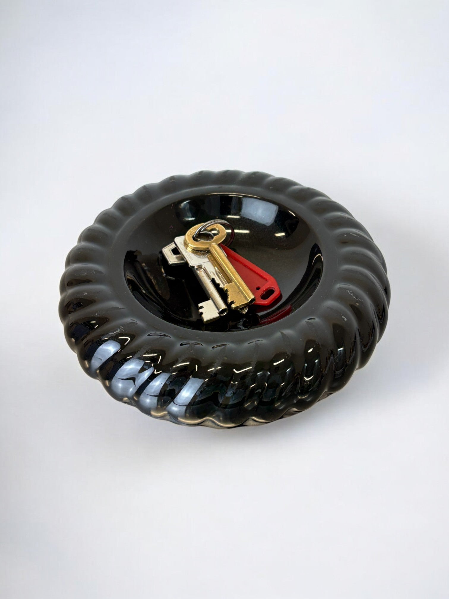 Tommaso Barbi black Ceramic Ashtray or vide-poches, Italy, 1970s