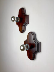 Pair of Geometric Art Deco Wall Lights, Carved wood, France, 1960s