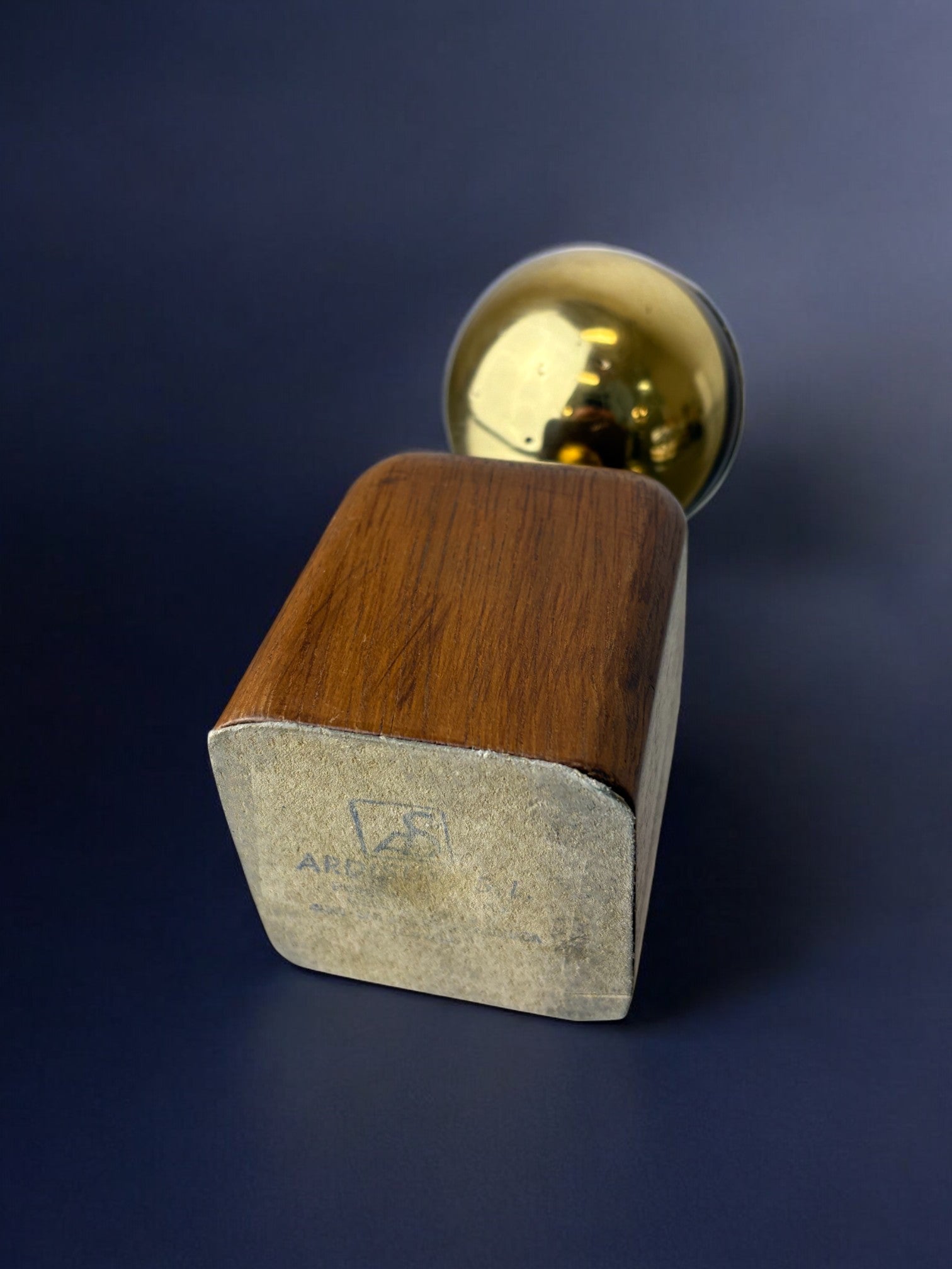 Brutalist sculpture by Ardisur, paperweight, wood and bronze, Spain 1970