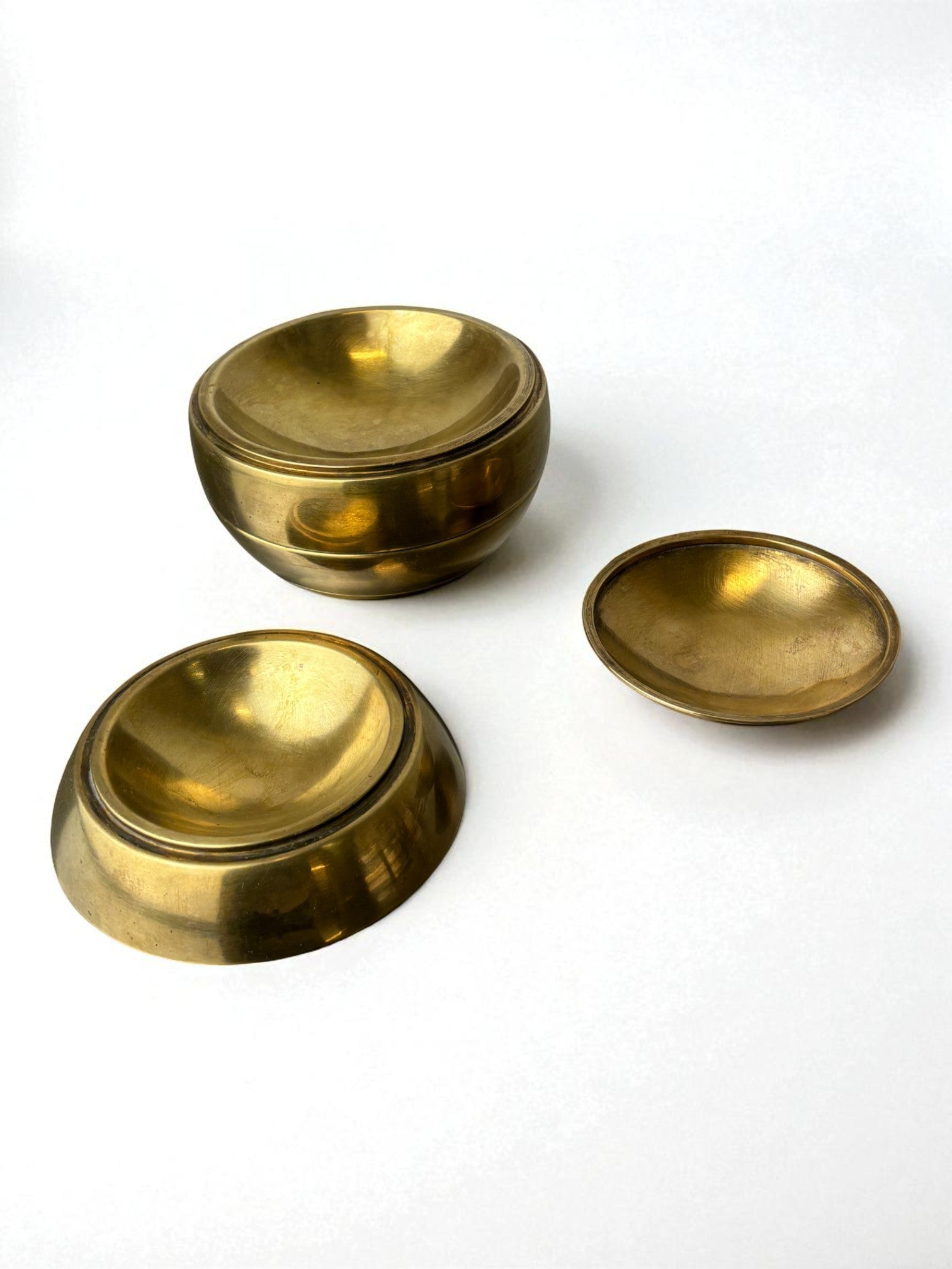 Spheric Stacked Ashtrays by Tommaso Barbi in brass, Italy, 1970's