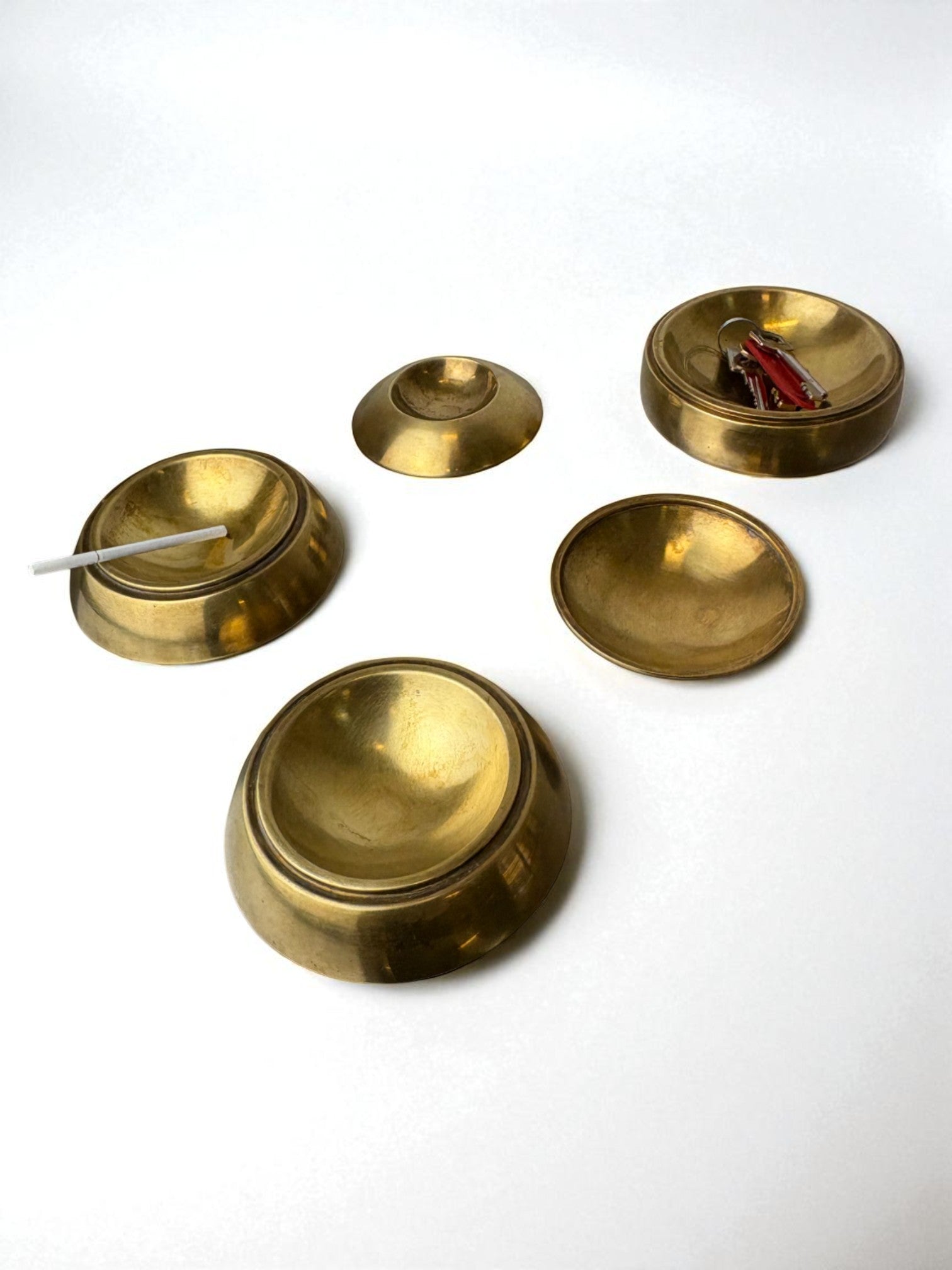 Spheric Stacked Ashtrays by Tommaso Barbi in brass, Italy, 1970's