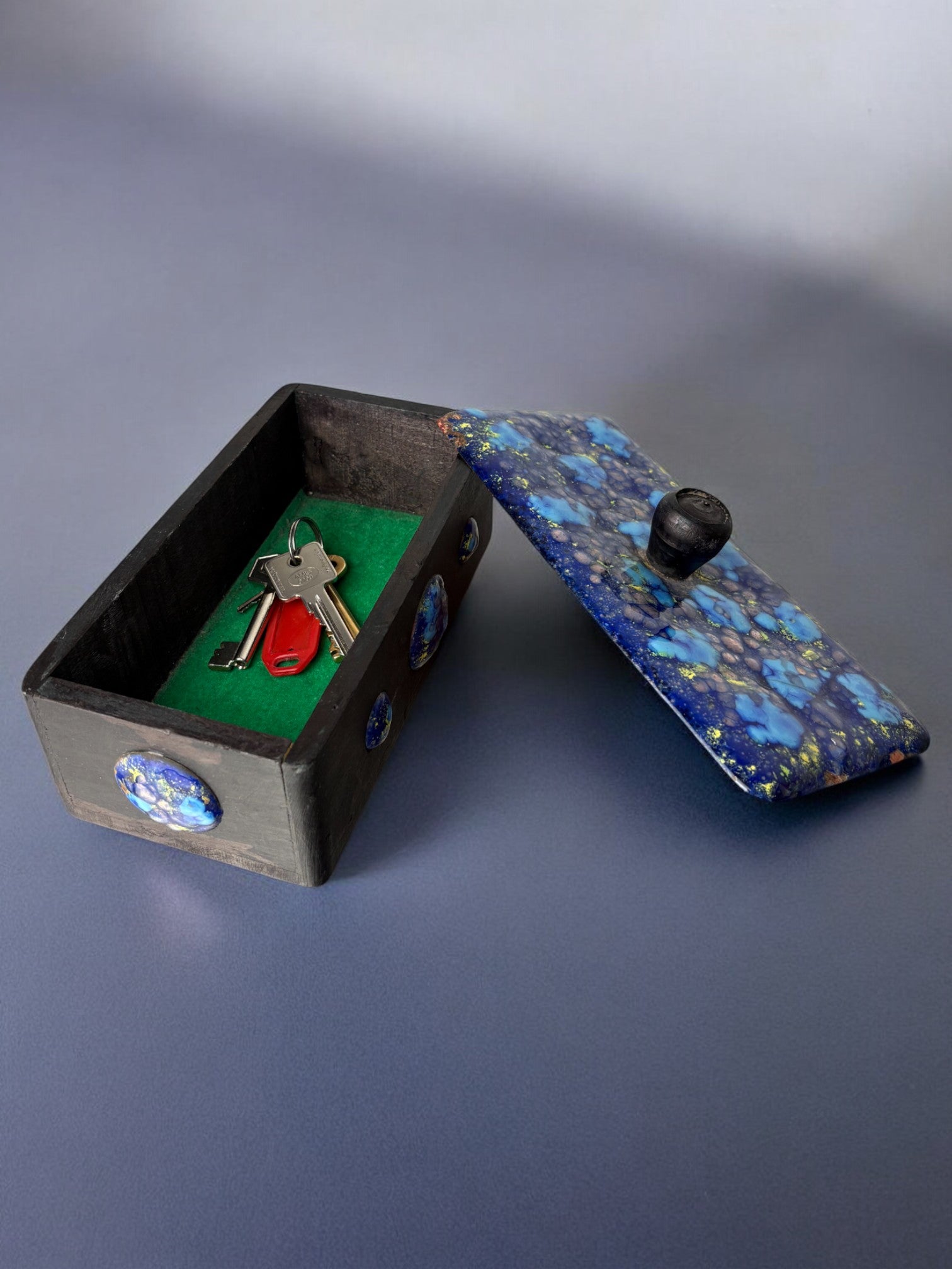 Modernist Wood and Enamel vanity Box by J. Capo Esmaltes, Spain, 1970's