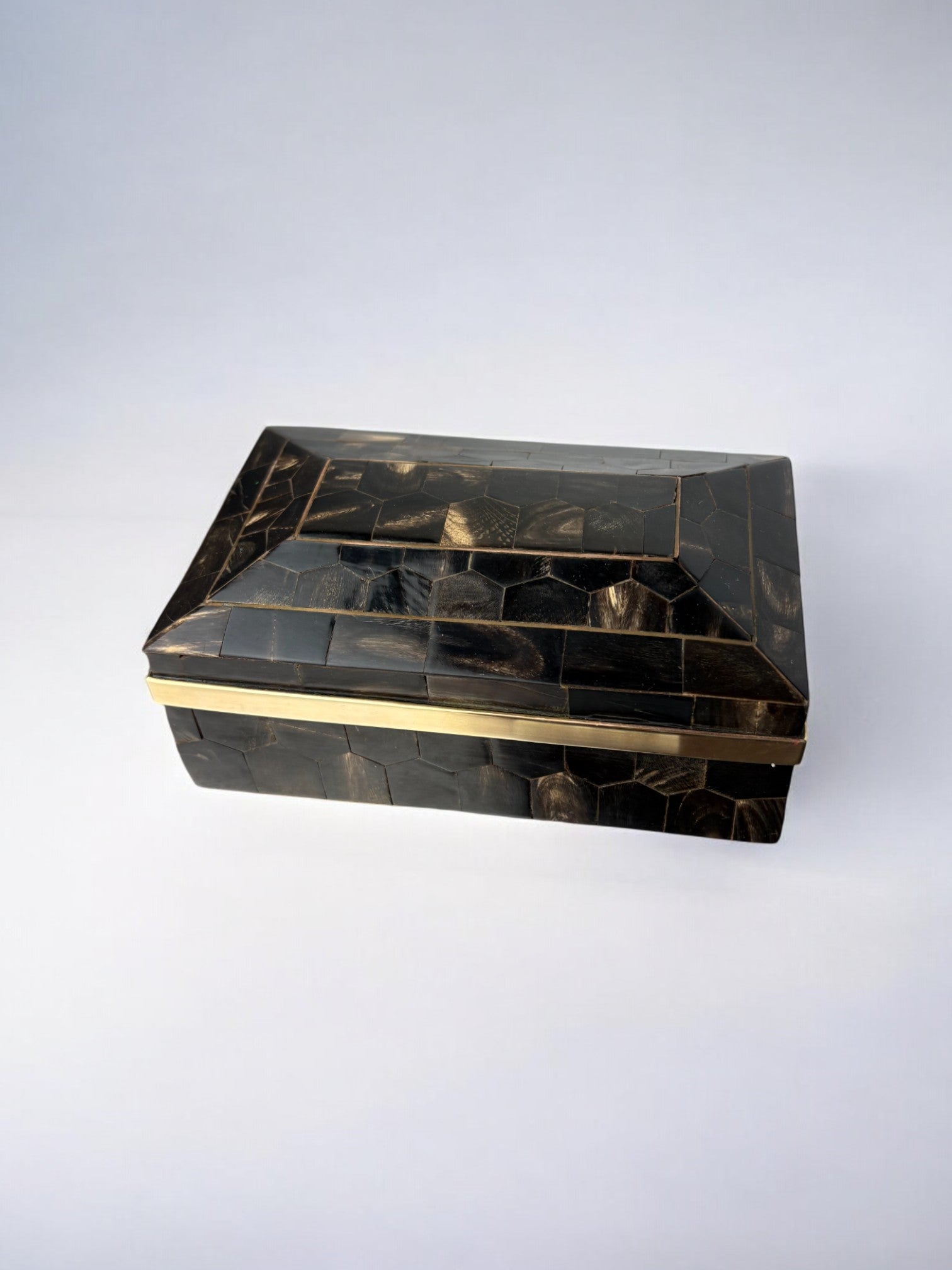 Tessellated Faux tortoiseshell & Brass Jewelry box, Italy, 1970's