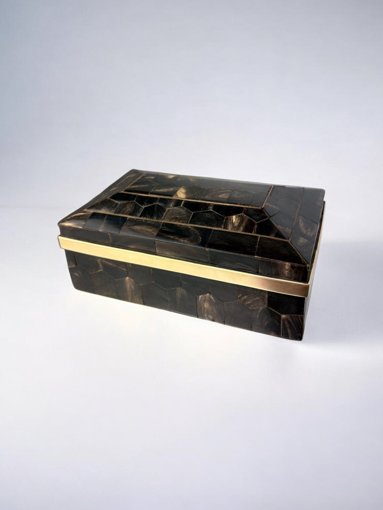 Tessellated Faux tortoiseshell & Brass Jewelry box, Italy, 1970's