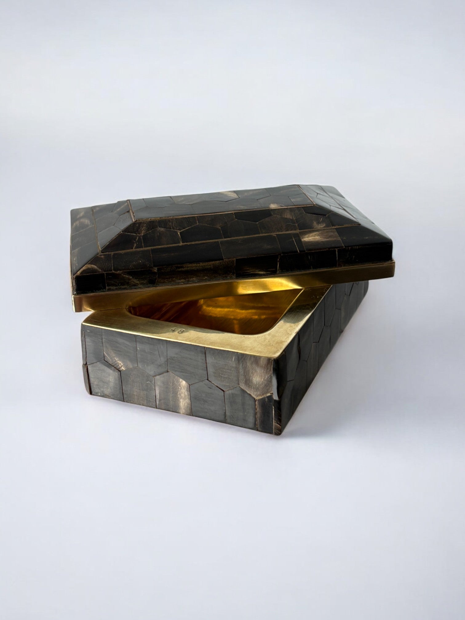 Tessellated Faux tortoiseshell & Brass Jewelry box, Italy, 1970's