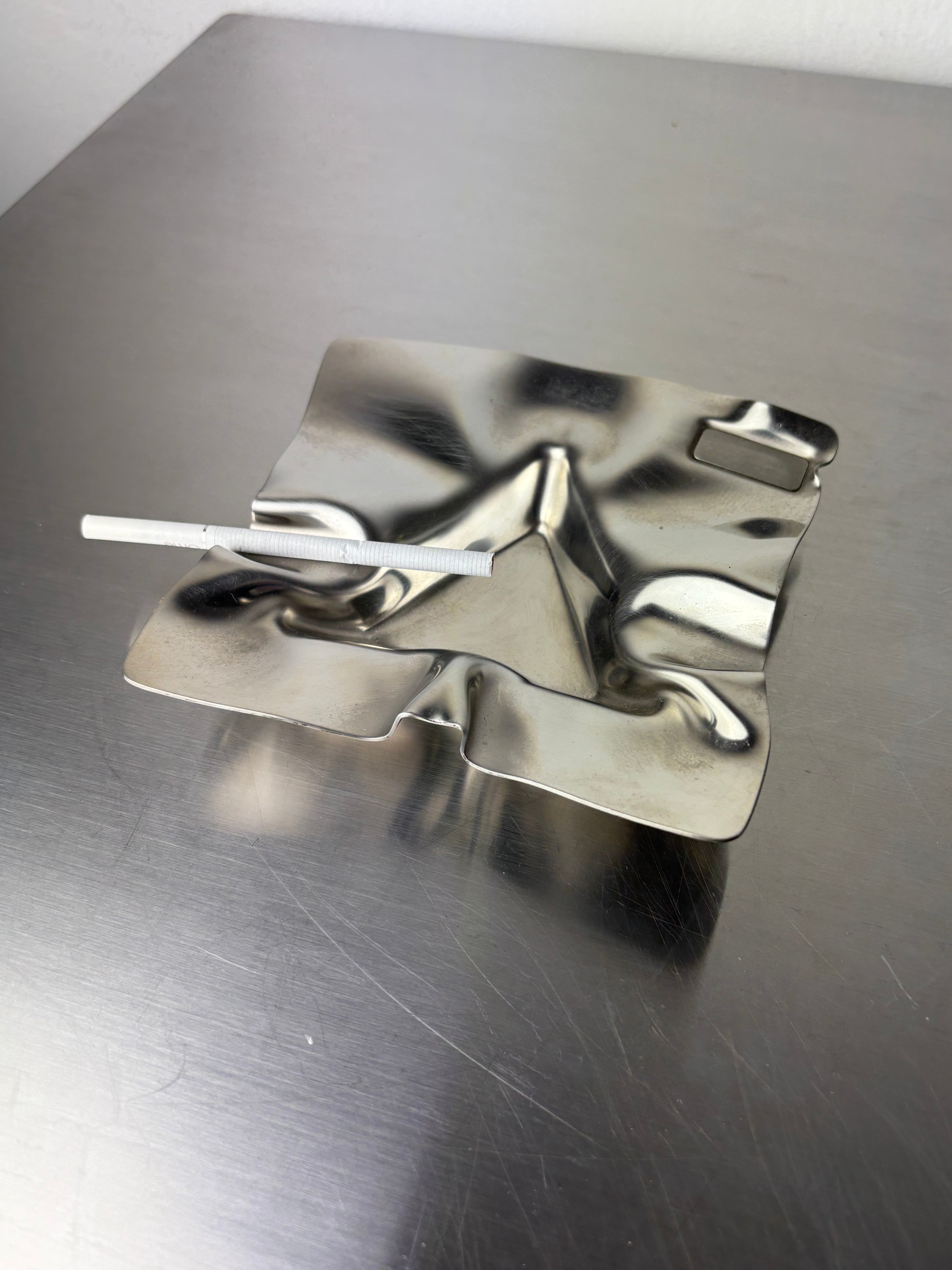 Biomorphic ashtray, stainless steel, Spain, 1970's