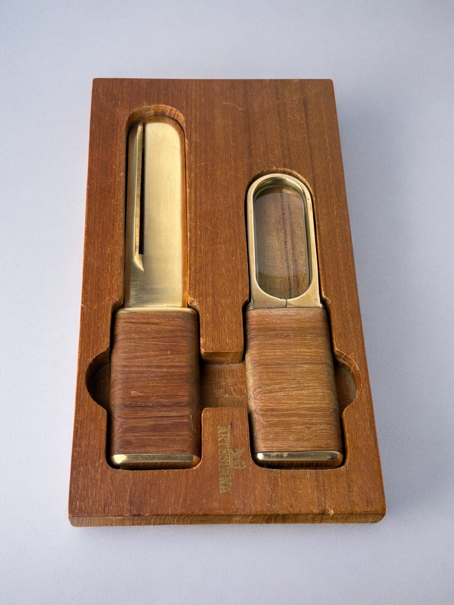 Brutalist Desk set by Artespana, Wood & Bronze, Spain, 1970's