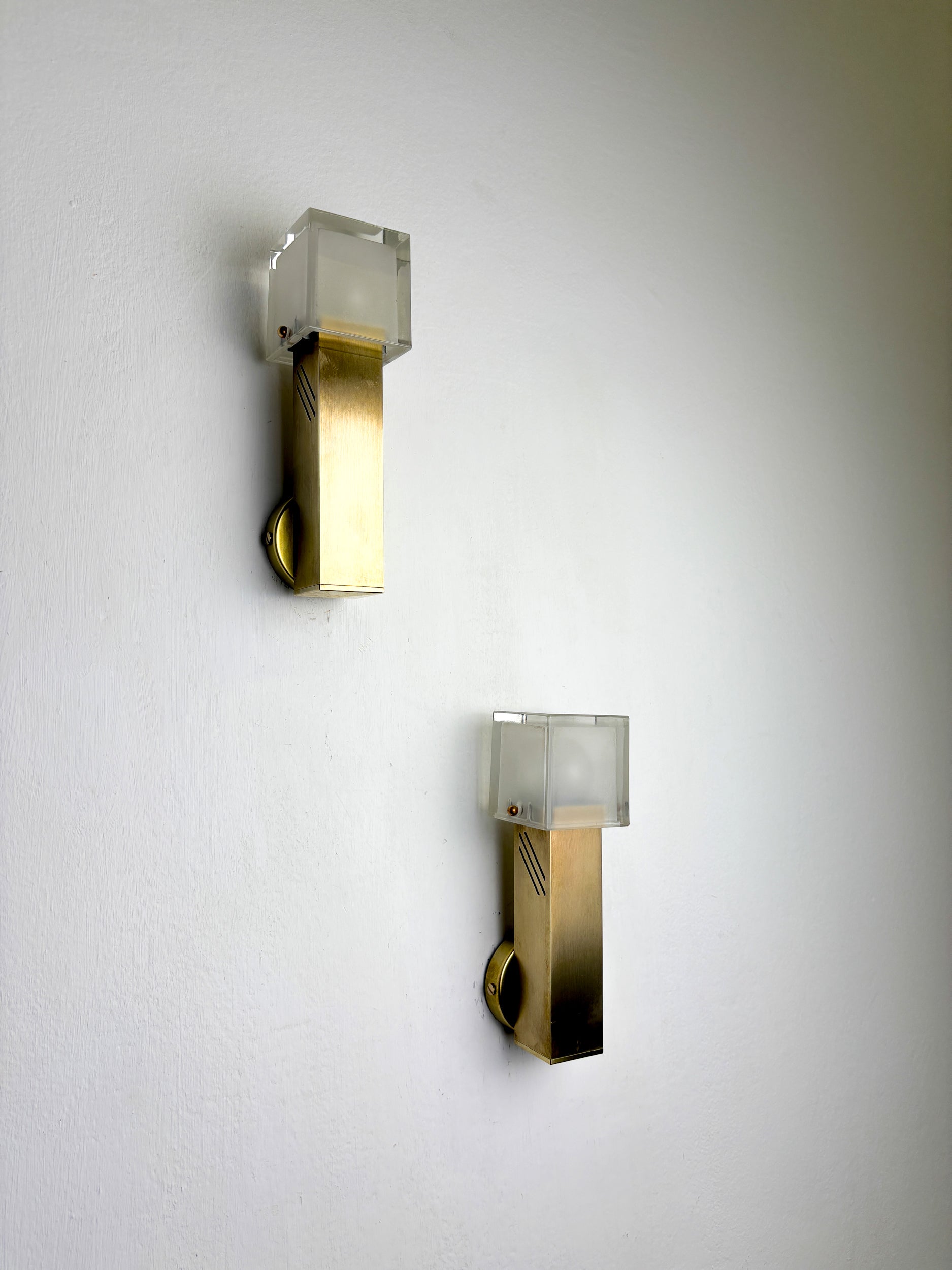 Pair of Gaetano Sciolari Cubic Murano Glass Wall Lights, Italy, Circa 1970's