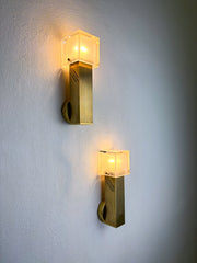 Pair of Gaetano Sciolari Cubic Murano Glass Wall Lights, Italy, Circa 1970's