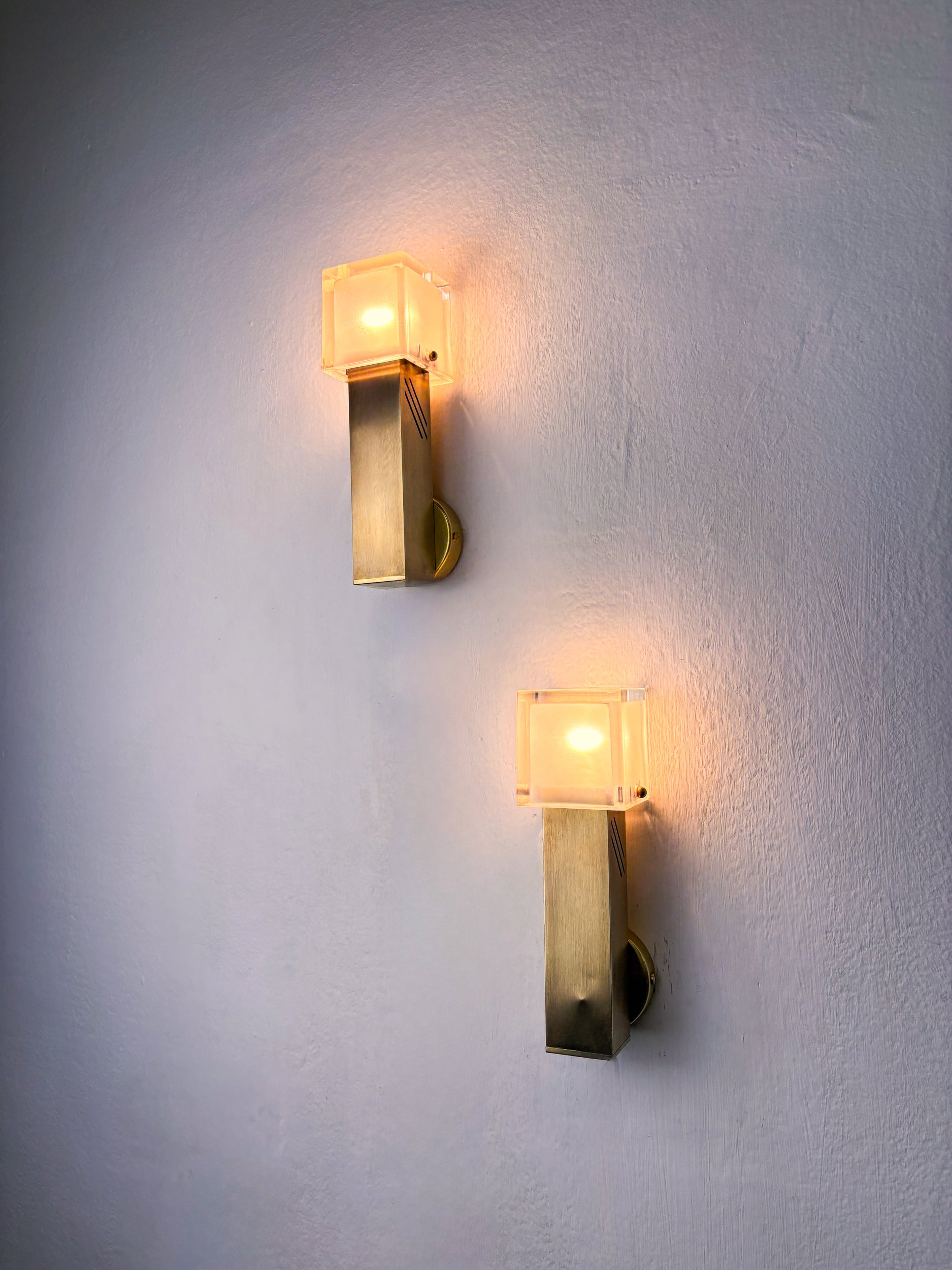 Pair of Gaetano Sciolari Cubic Murano Glass Wall Lights, Italy, Circa 1970's