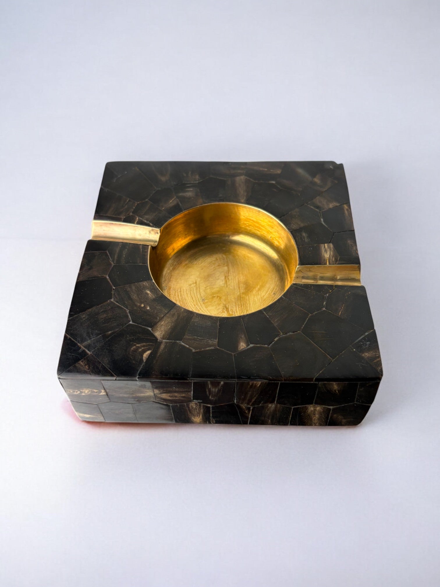 Tessellated Faux tortoiseshell & Brass Ashtray, Italy, 1970's