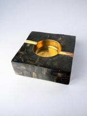Tessellated Faux tortoiseshell & Brass Ashtray, Italy, 1970's