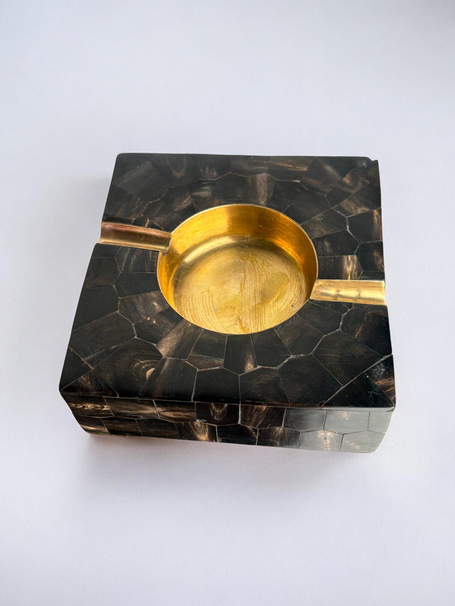 Tessellated Faux tortoiseshell & Brass Ashtray, Italy, 1970's