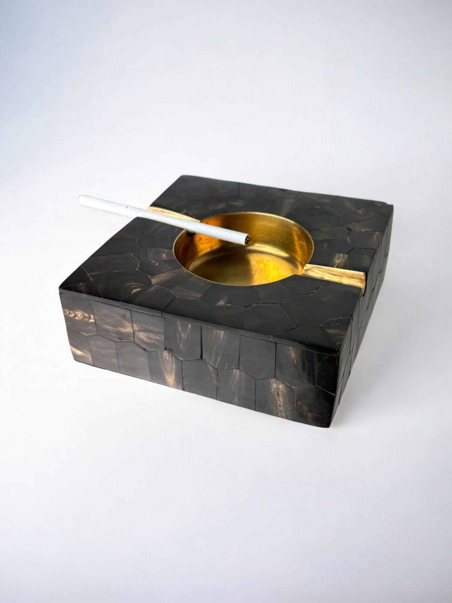 Tessellated Faux tortoiseshell & Brass Ashtray, Italy, 1970's