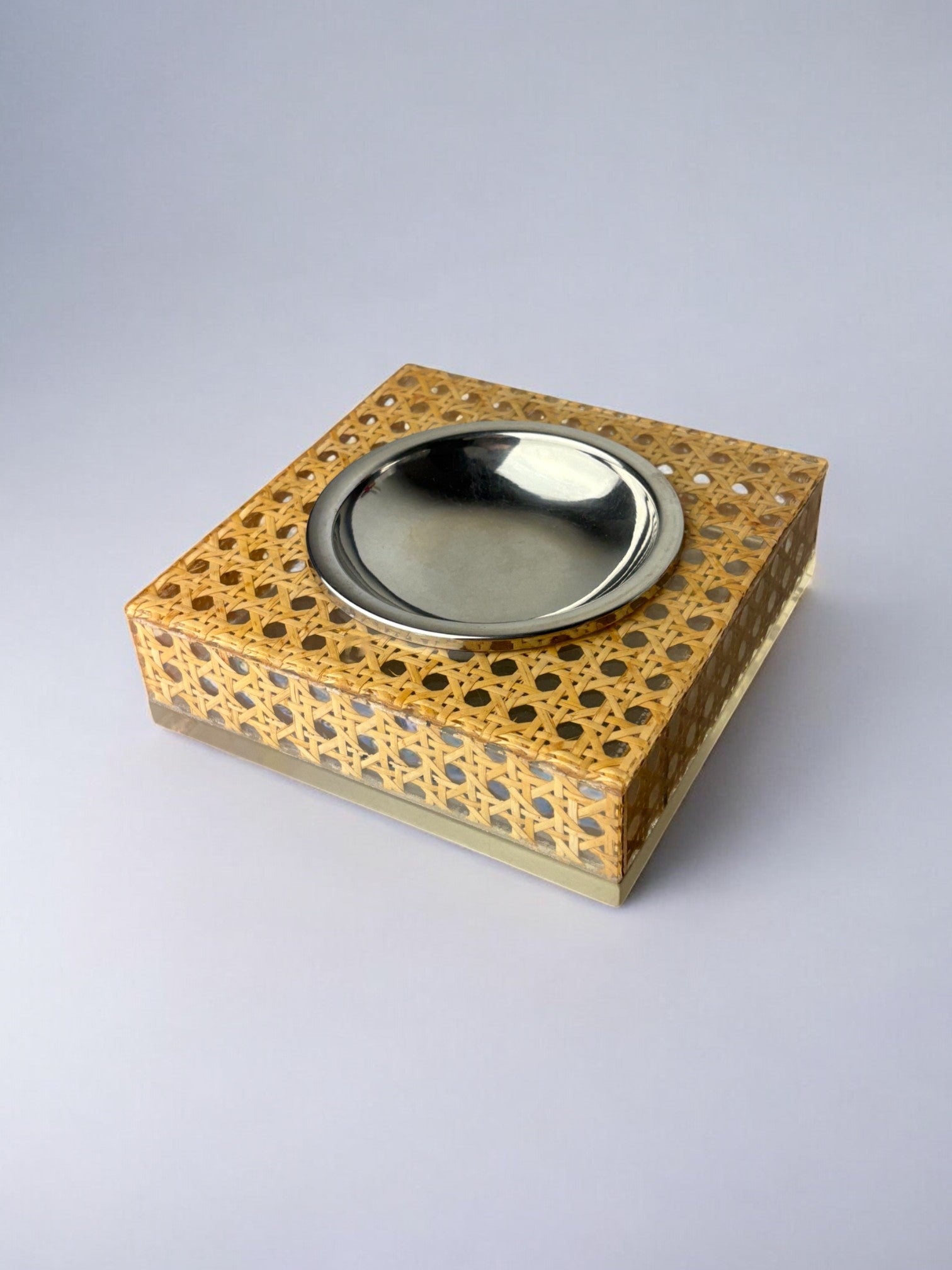 Christian Dior Style Lucite & Rattan Ashtray, 1970