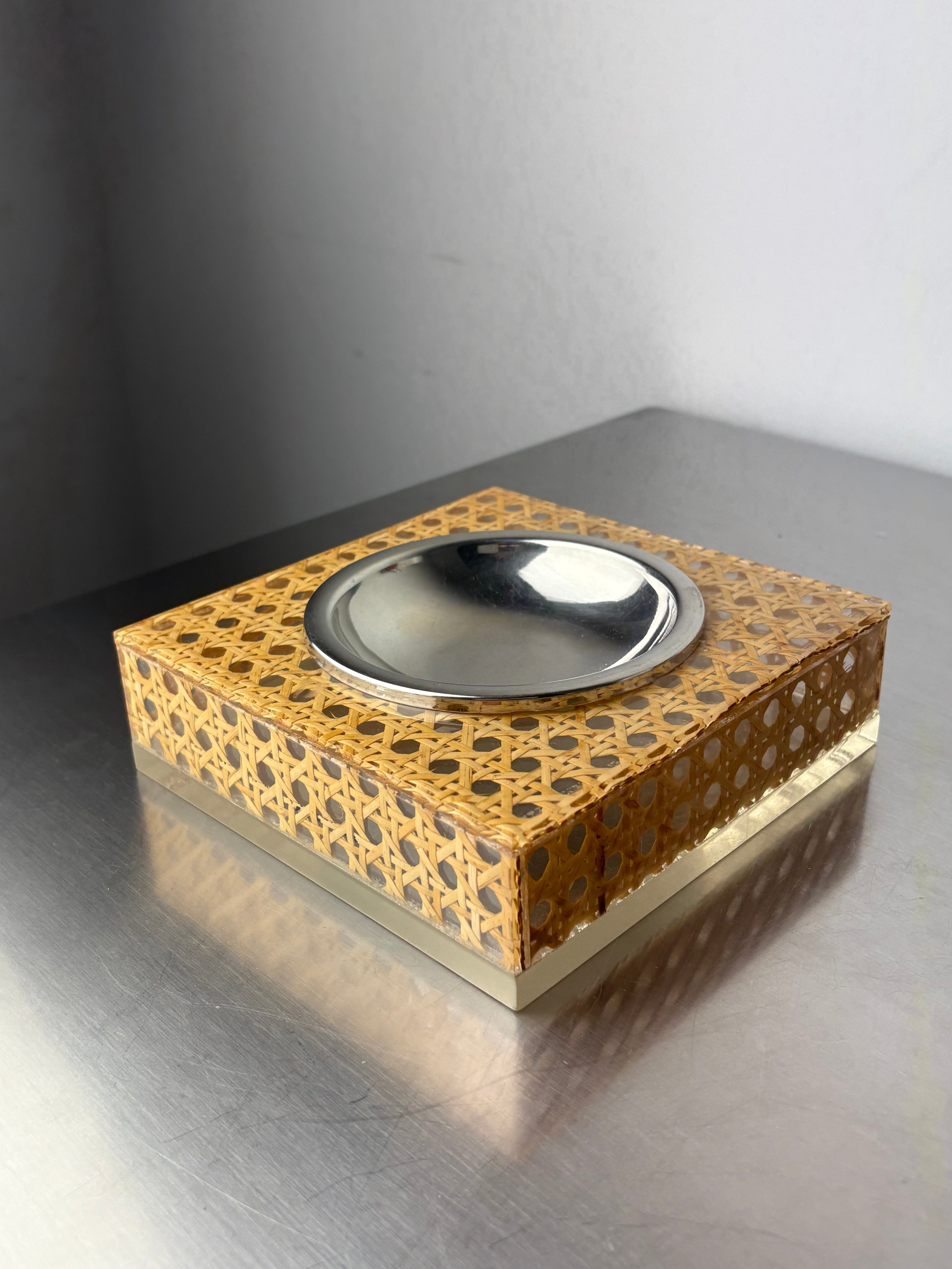Christian Dior Style Lucite & Rattan Ashtray, 1970