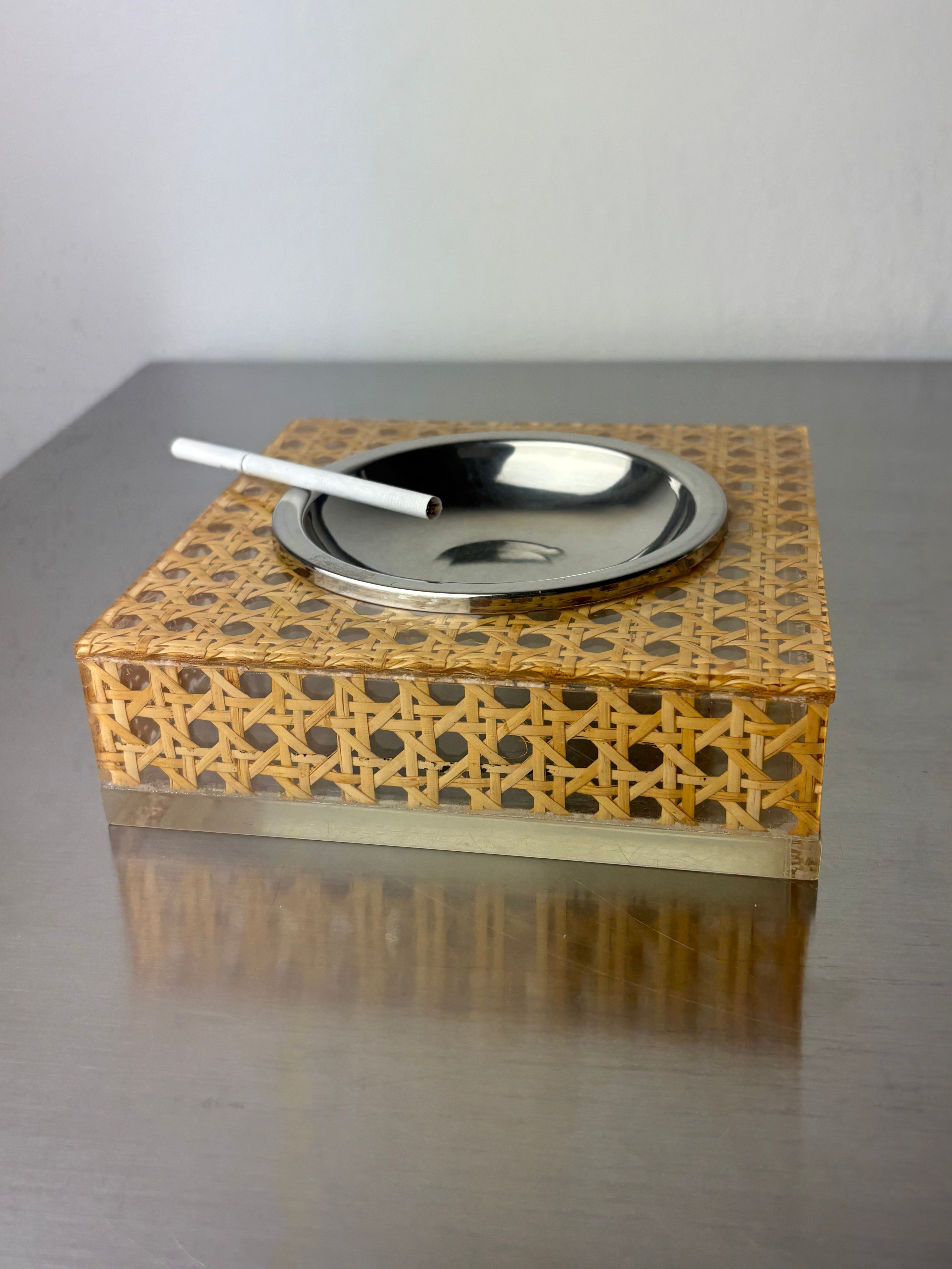 Christian Dior Style Lucite & Rattan Ashtray, 1970