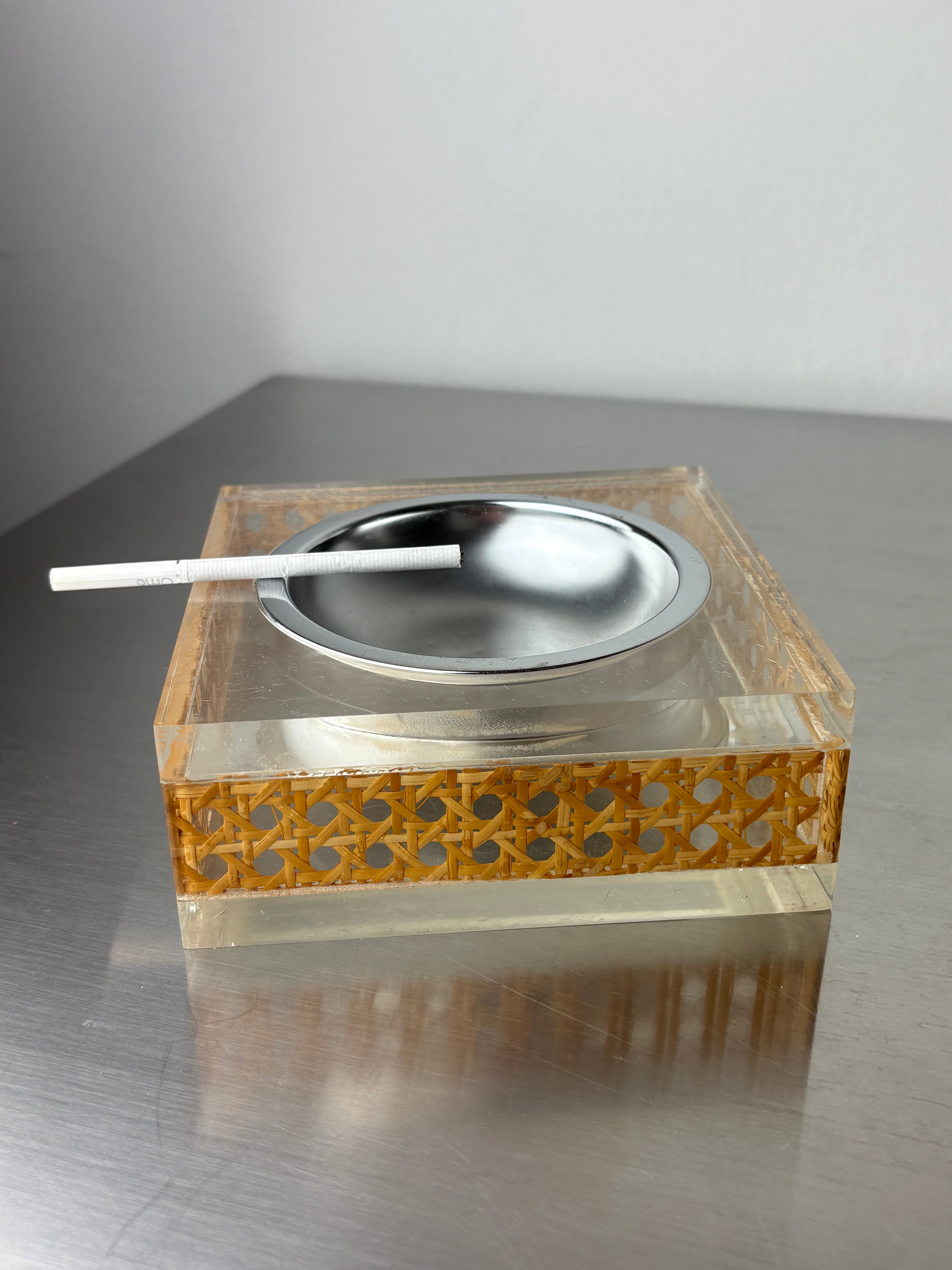 Christian Dior Style Lucite & Rattan Astray, Circa 1970's