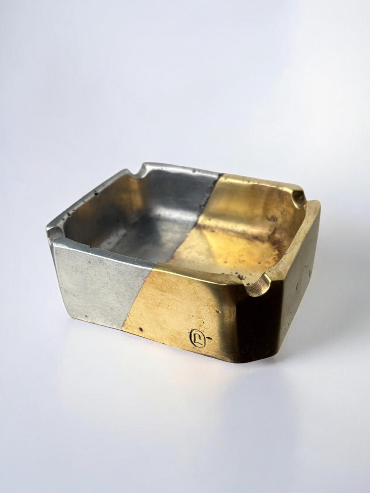 Brutalist ashtray by Leopold, bronze and brass, Spain, 1970's