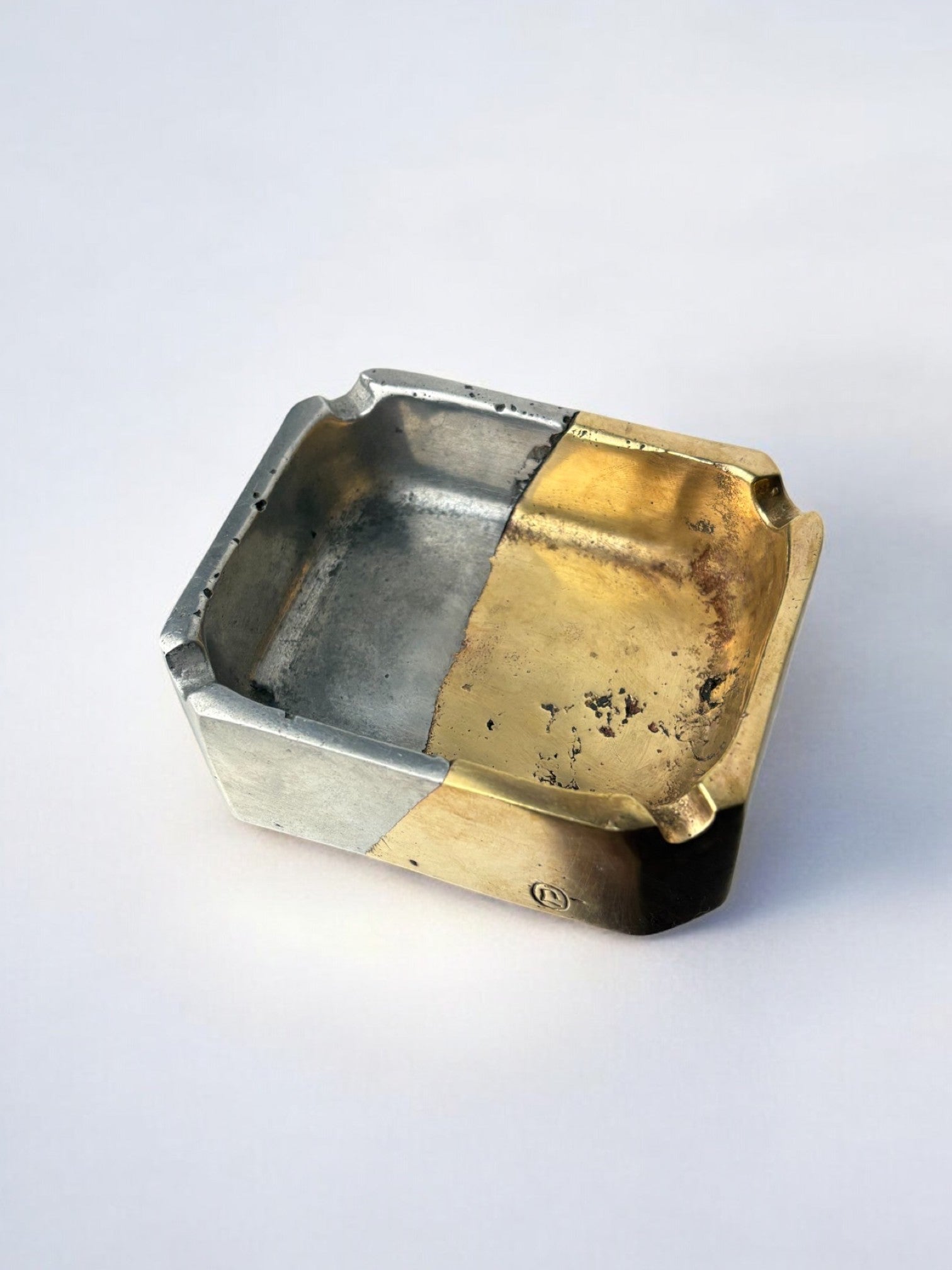 Brutalist ashtray by Leopold, bronze and brass, Spain, 1970's
