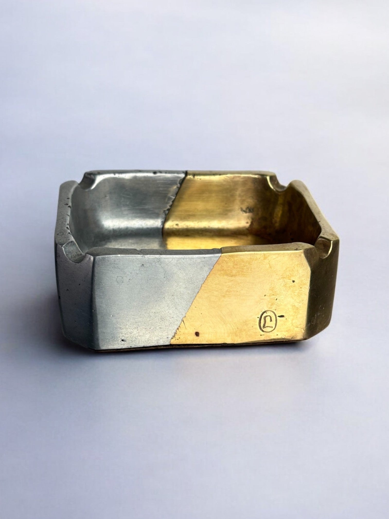 Brutalist ashtray by Leopold, bronze and brass, Spain, 1970's