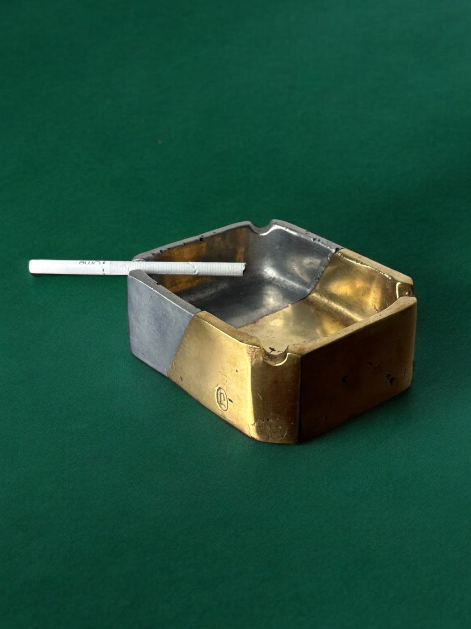 Brutalist ashtray by Leopold, bronze and brass, Spain, 1970's