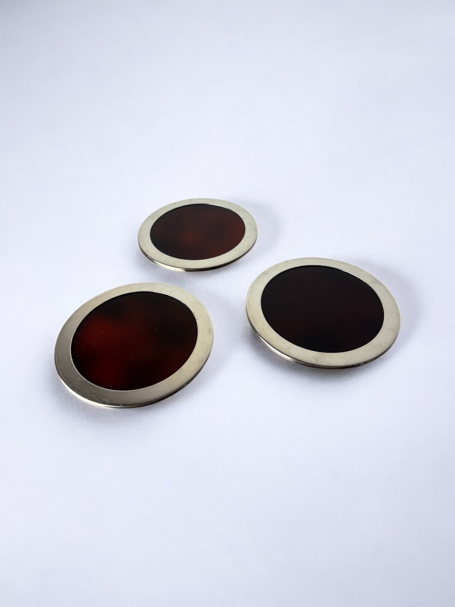 Faux Tortoise Shell Dior style bottle coasters, set of 3, Italy, 1970's