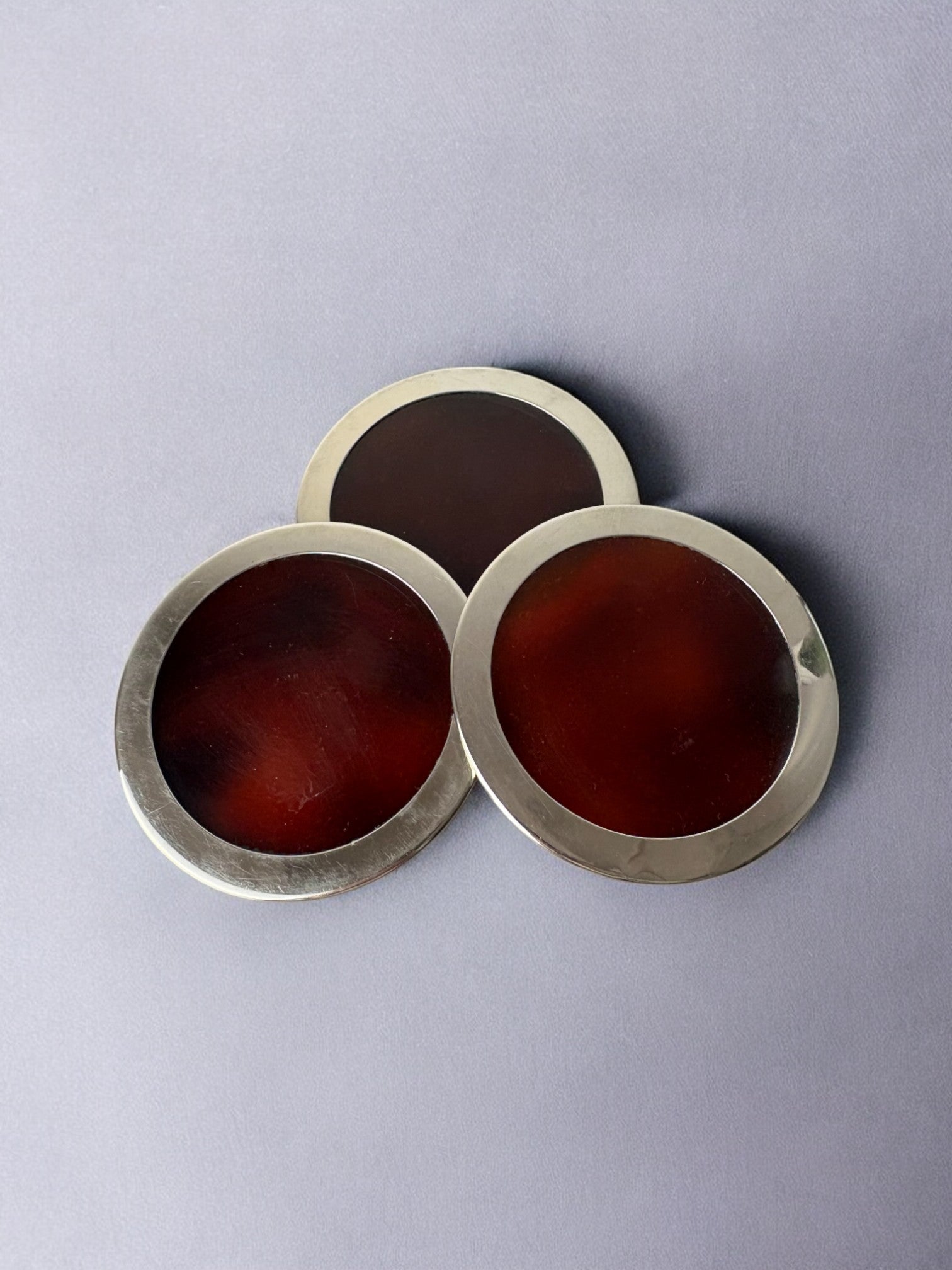 Faux Tortoise Shell Dior style bottle coasters, set of 3, Italy, 1970's