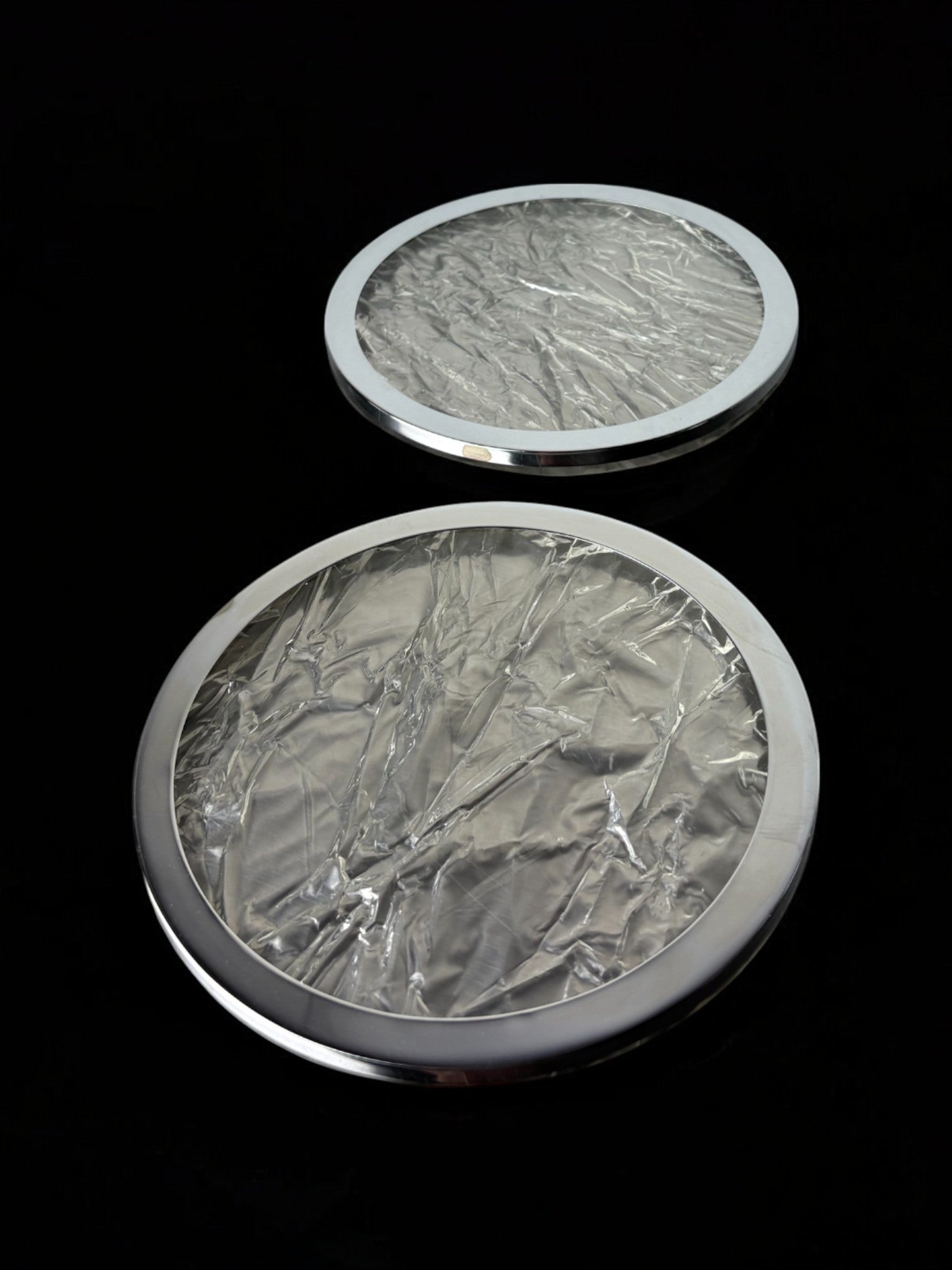 Willy Rizzo Style Ice Effect Lucite Bottle coasters, Set of 2, Italy, circa 1970's