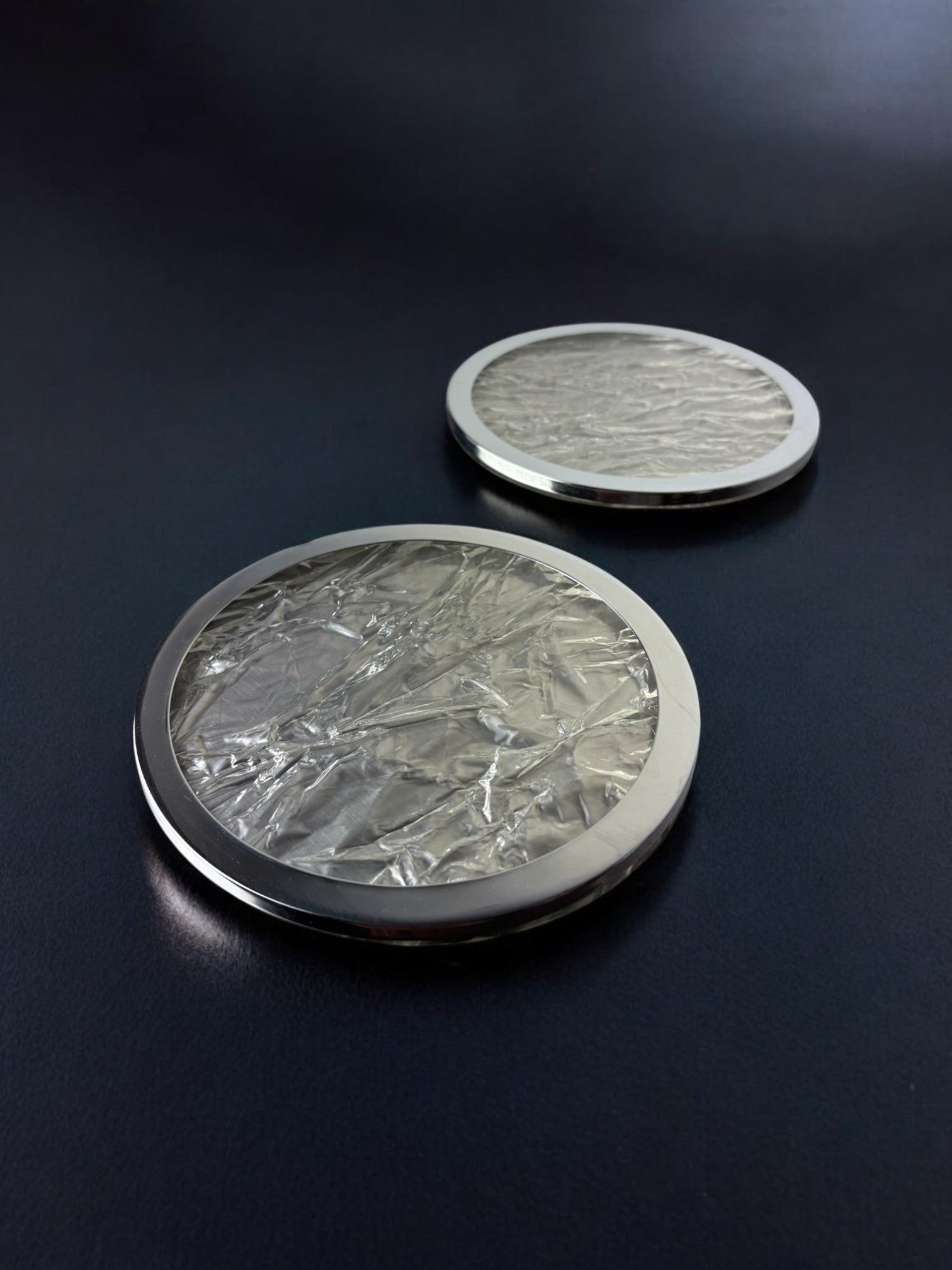 Willy Rizzo Style Ice Effect Lucite Bottle coasters, Set of 2, Italy, circa 1970's