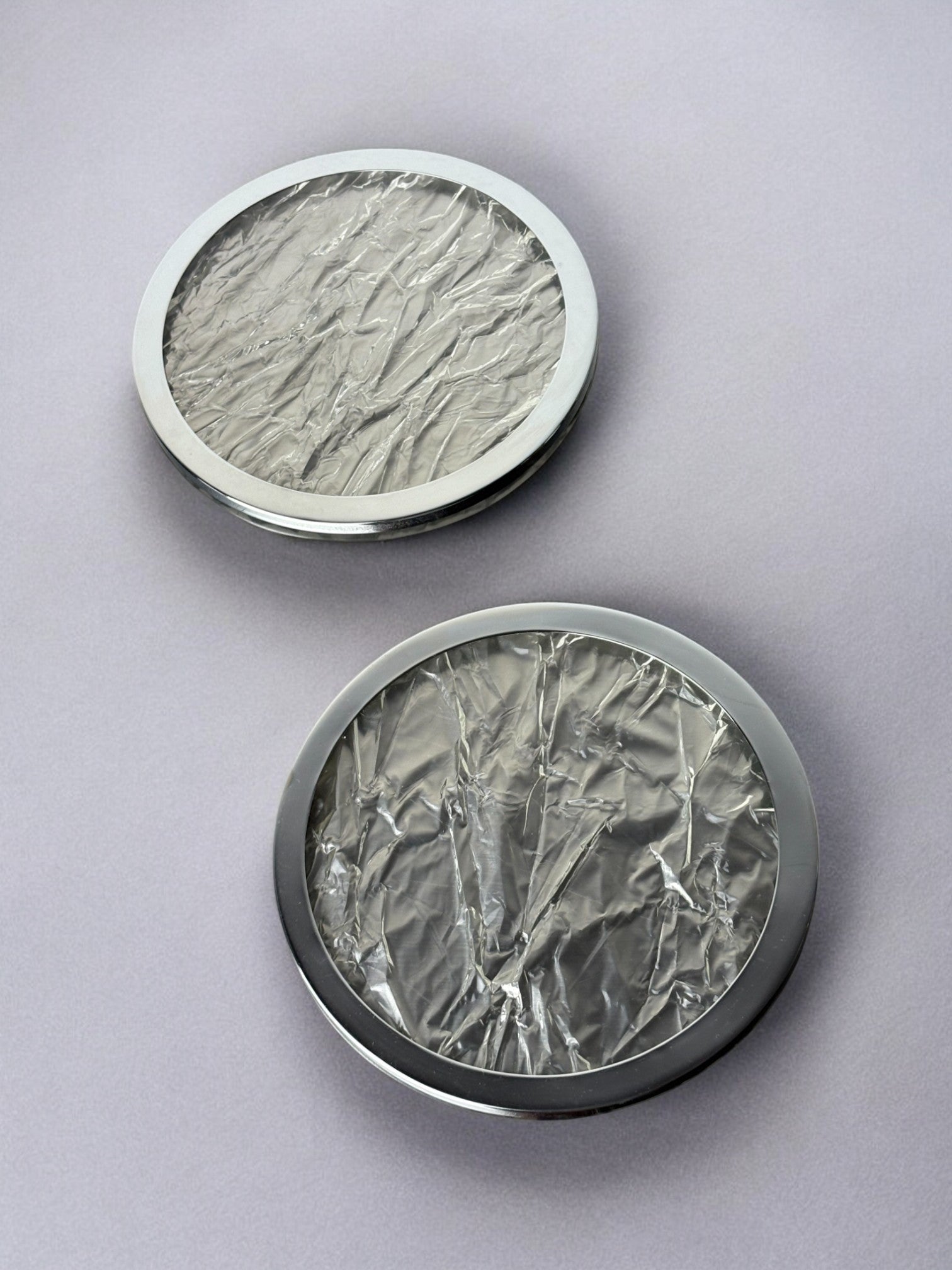 Willy Rizzo Style Ice Effect Lucite Bottle coasters, Set of 2, Italy, circa 1970's