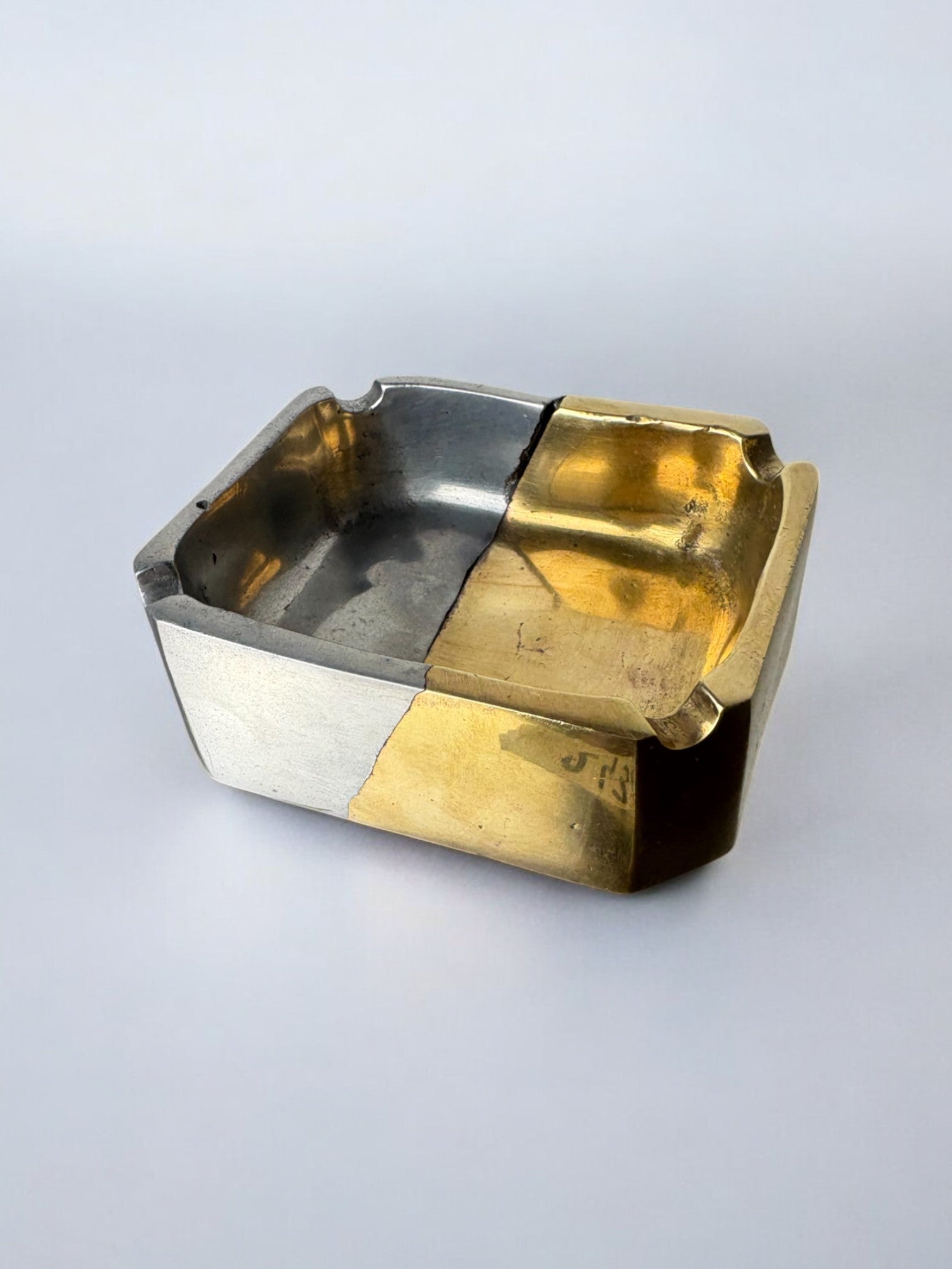 Brutalist ashtray by Leopold, bronze and brass, 1970's