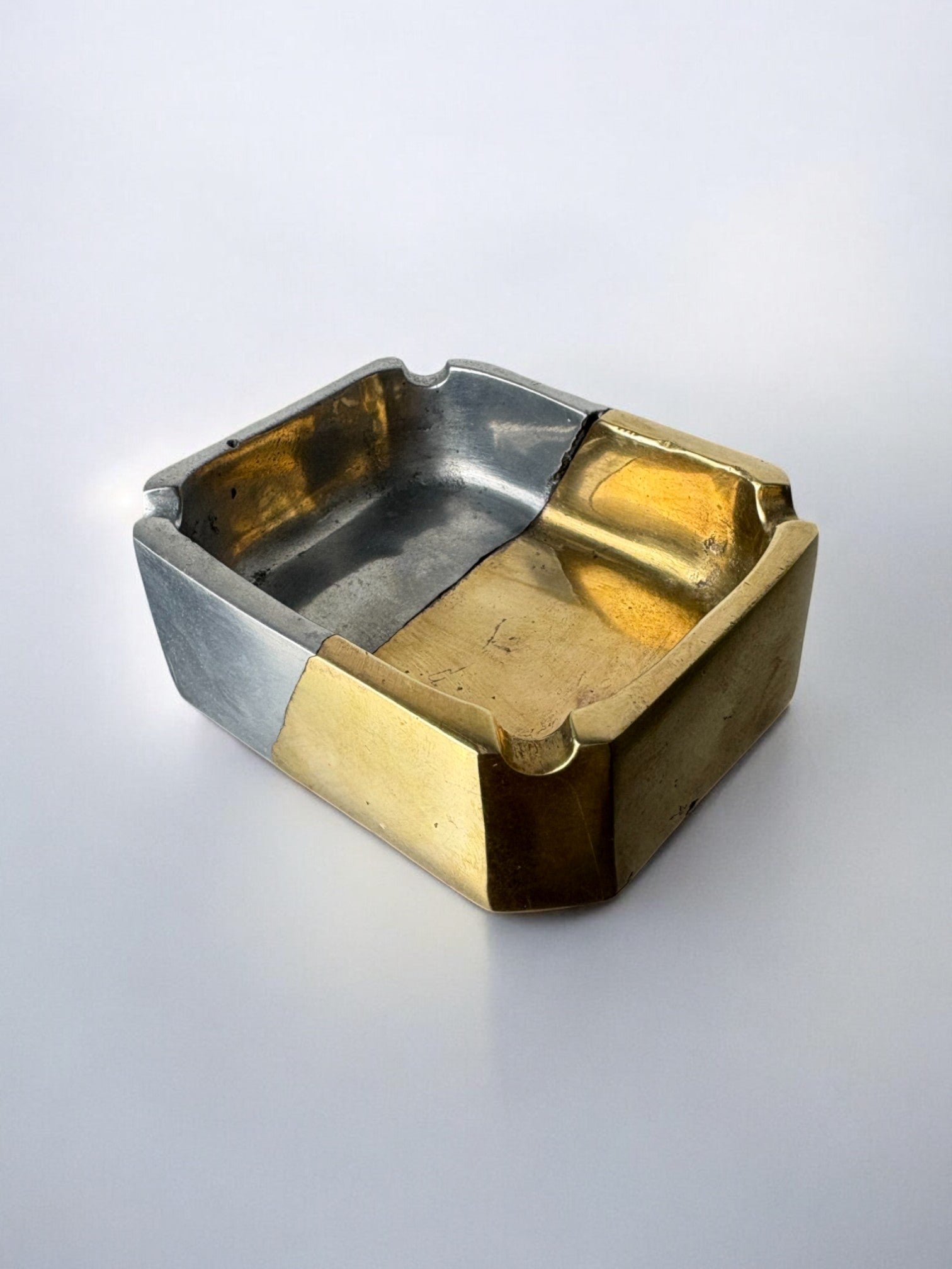 Brutalist ashtray by Leopold, bronze and brass, 1970's