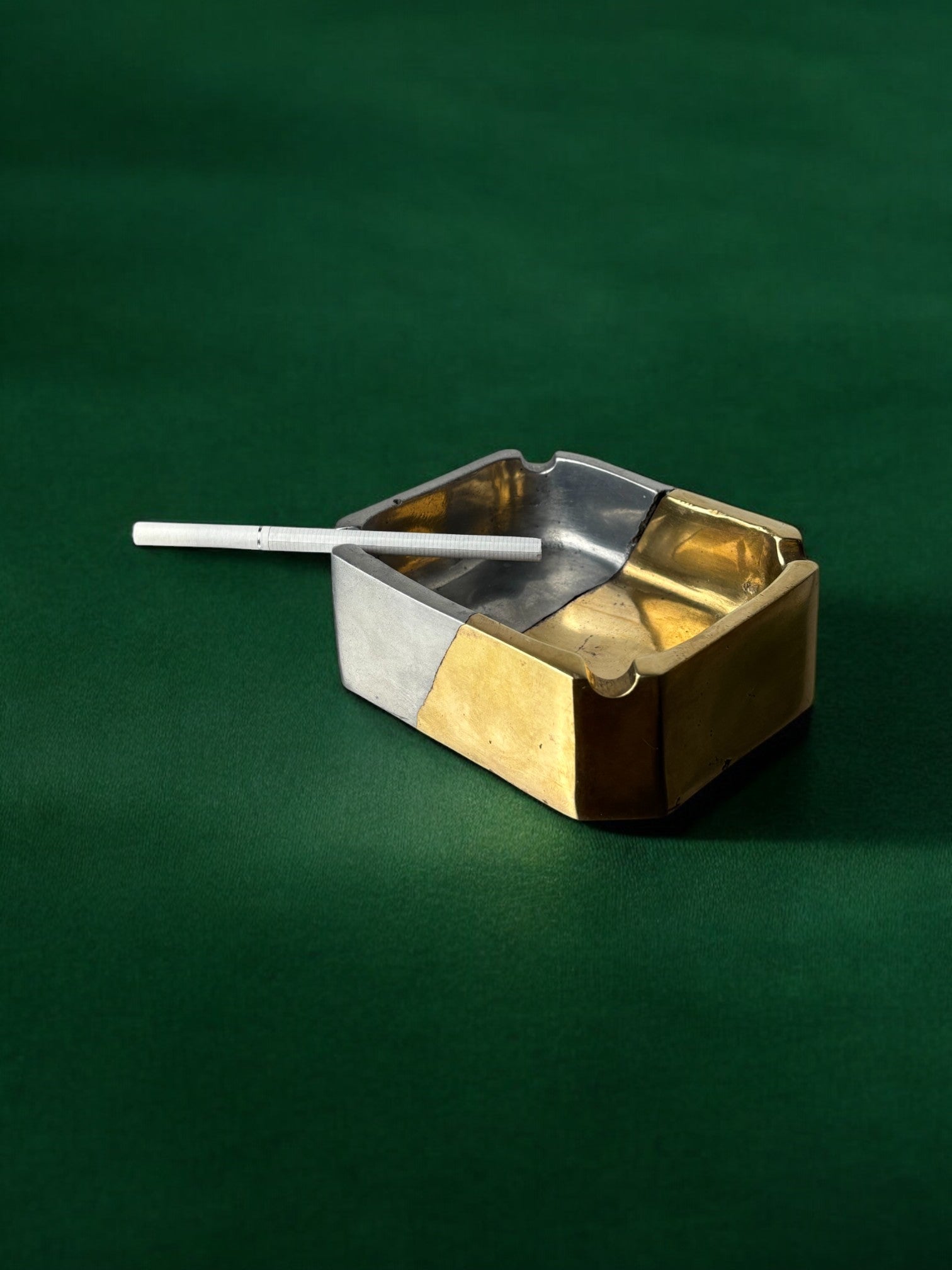 Brutalist ashtray by Leopold, bronze and brass, 1970's