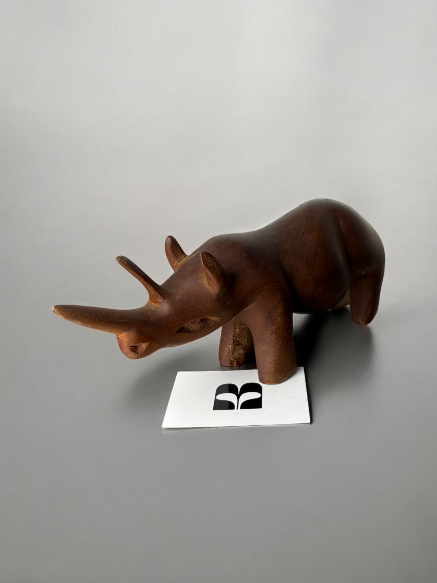 Carved Wood Rhino Sculpture Paperweight, Italy, Circa 1950's