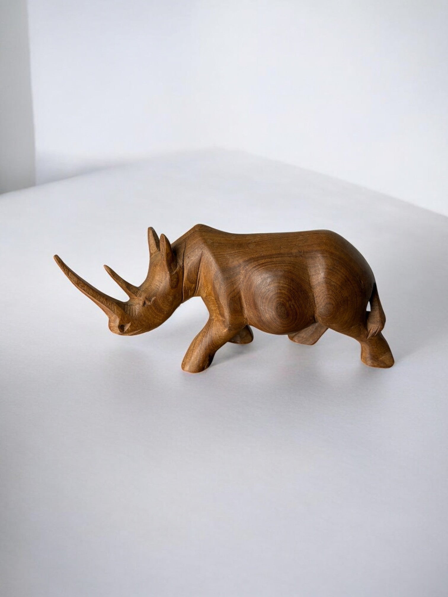 Carved Wood Rhino Sculpture Paperweight, Italy, 1950