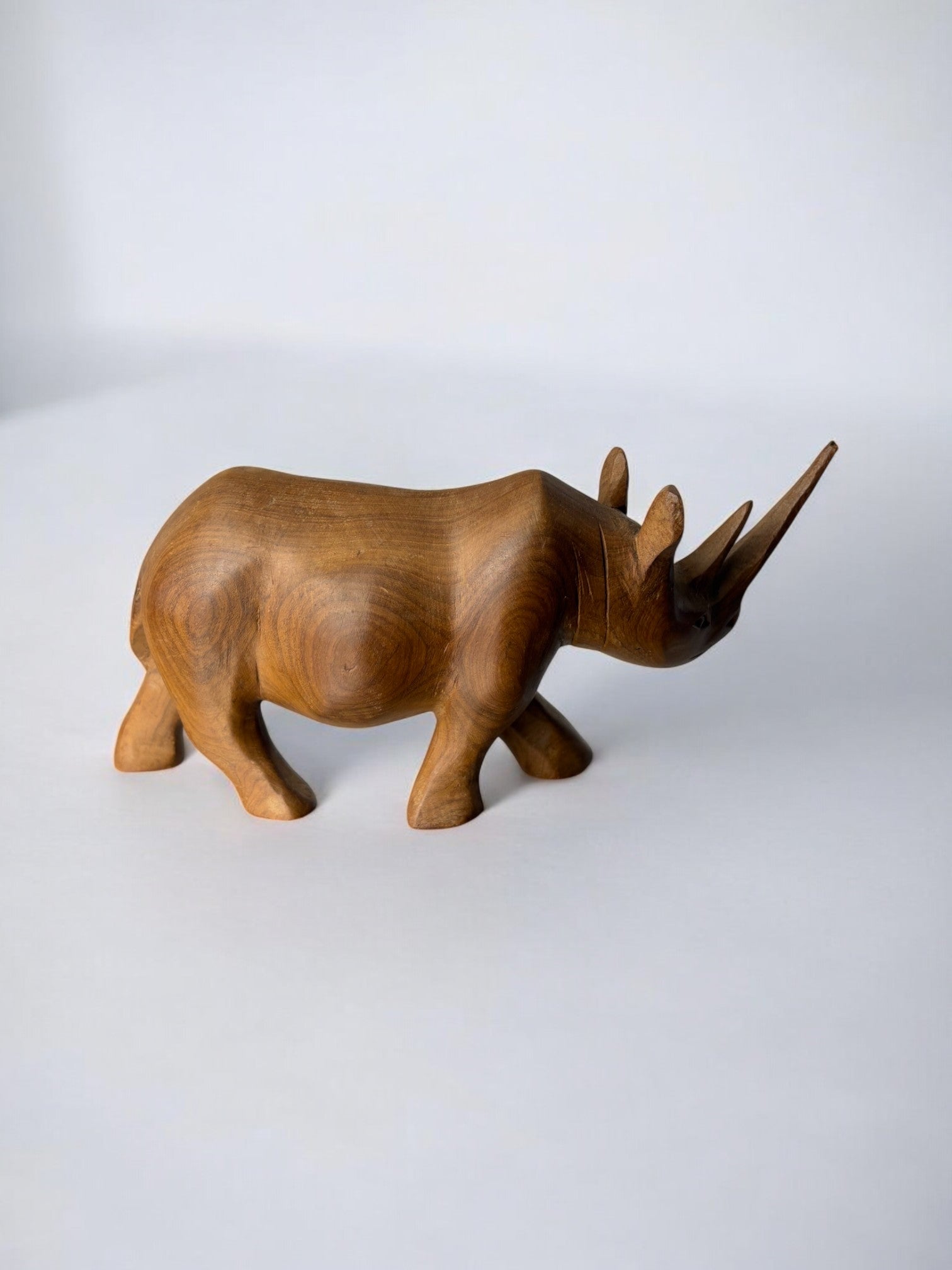 Carved Wood Rhino Sculpture Paperweight, Italy, 1950
