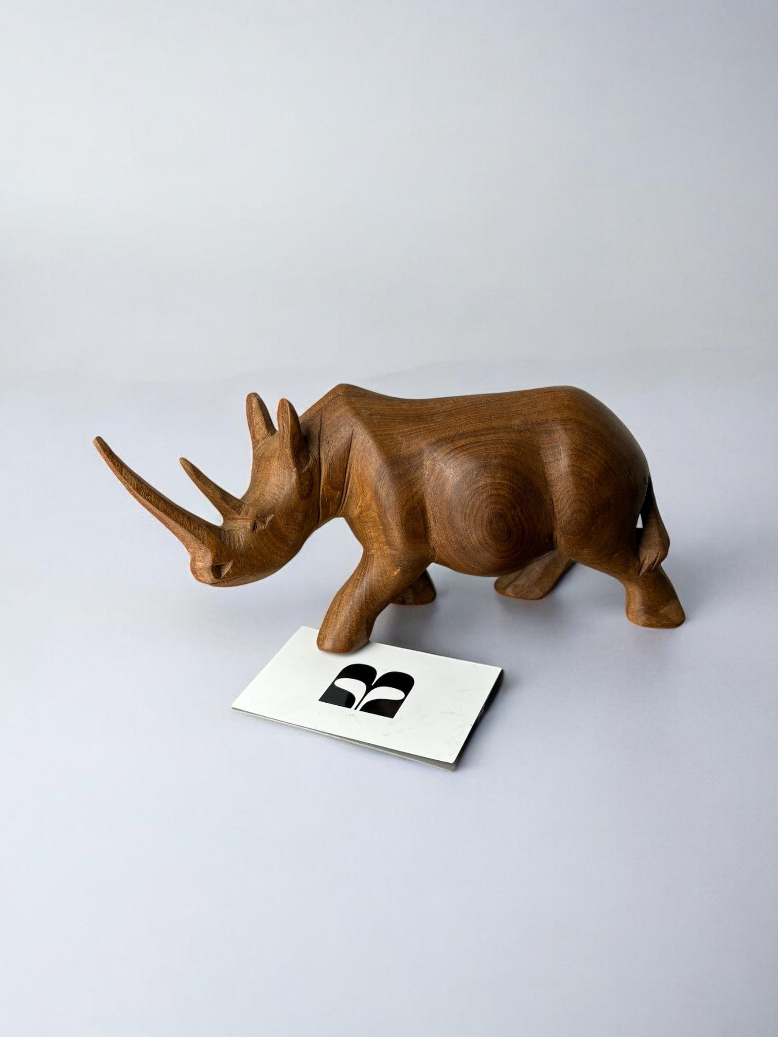Carved Wood Rhino Sculpture Paperweight, Italy, 1950