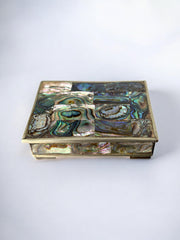 Abalone shell vanity box, Alpaca & wood, Mexico, 1970's